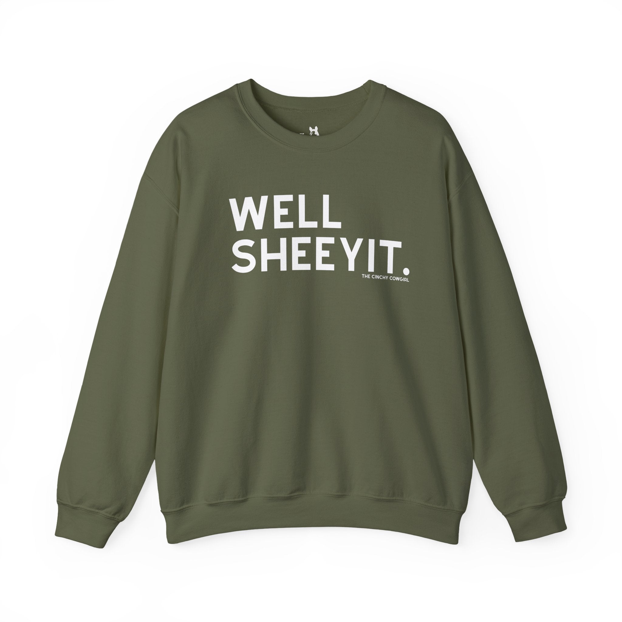 Well Sheeyit Fleece Pullover Sweatshirt The Cinchy Cowgirl - Print S Military Green