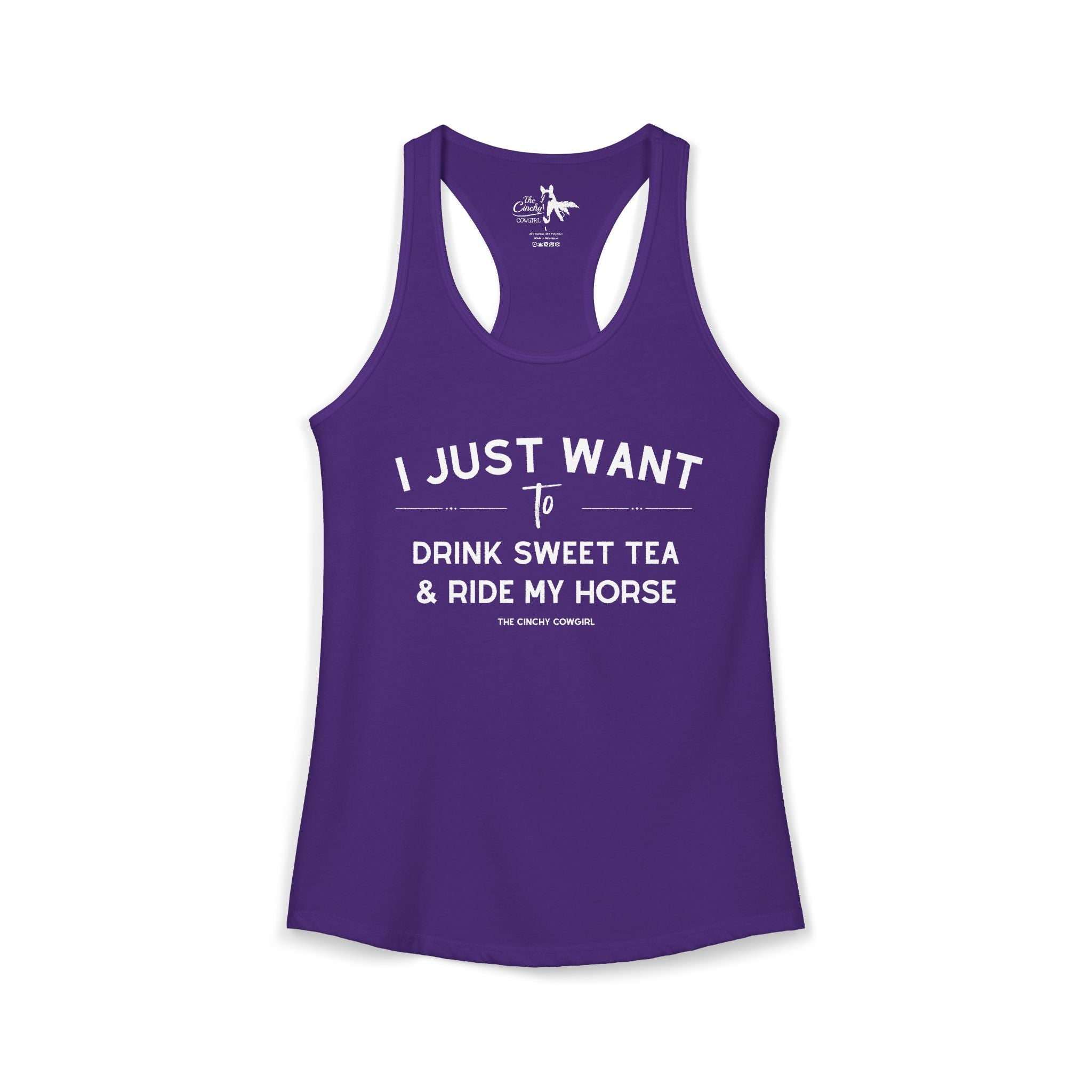 I Just Want to Drink Sweet Tea And Ride My Horse Tank Top Tank Top The Cinchy Cowgirl - Print XS Solid Purple Rush