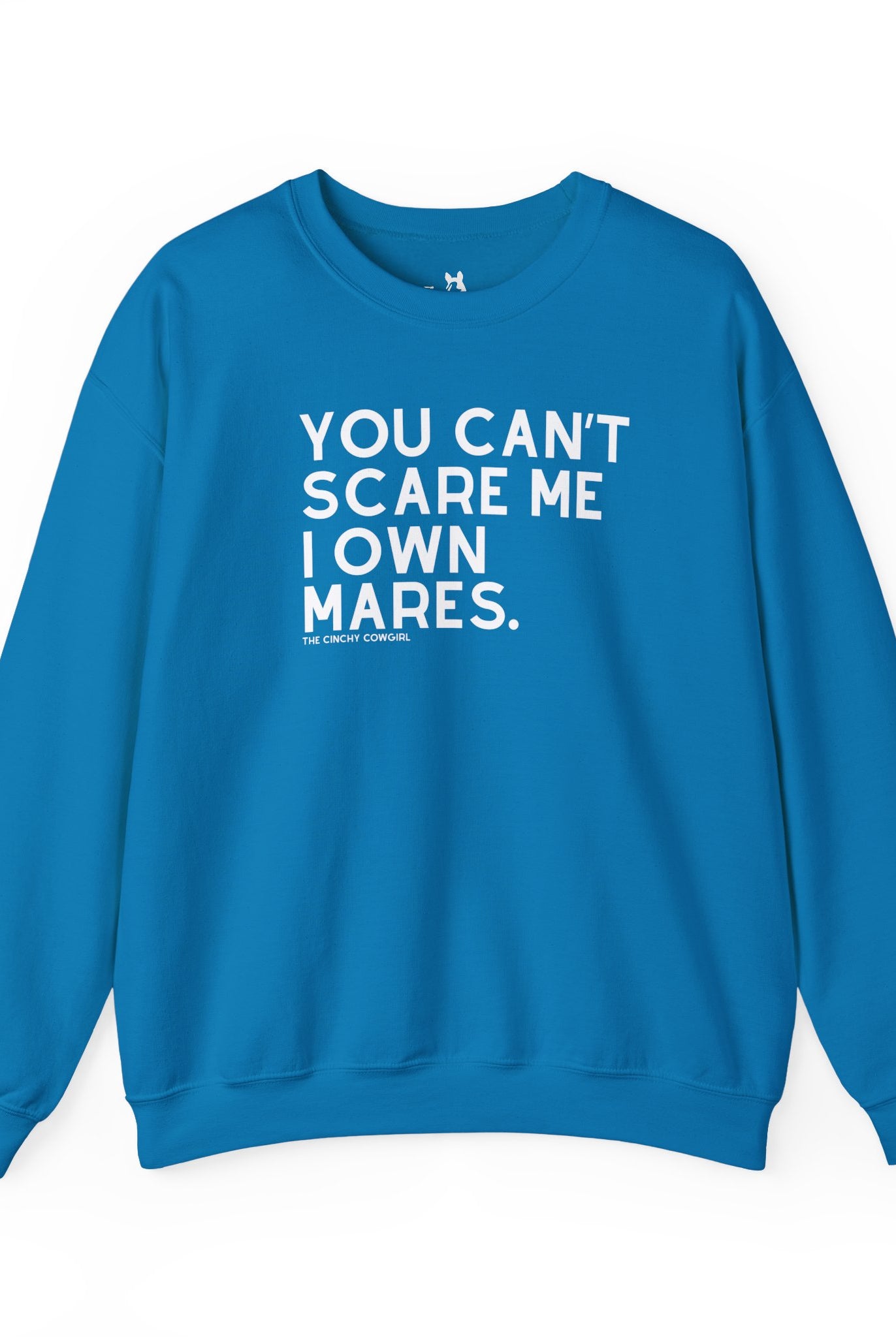 You Can't Scare Me I Own Mares Pullover Sweatshirt The Cinchy Cowgirl - Print S Sapphire