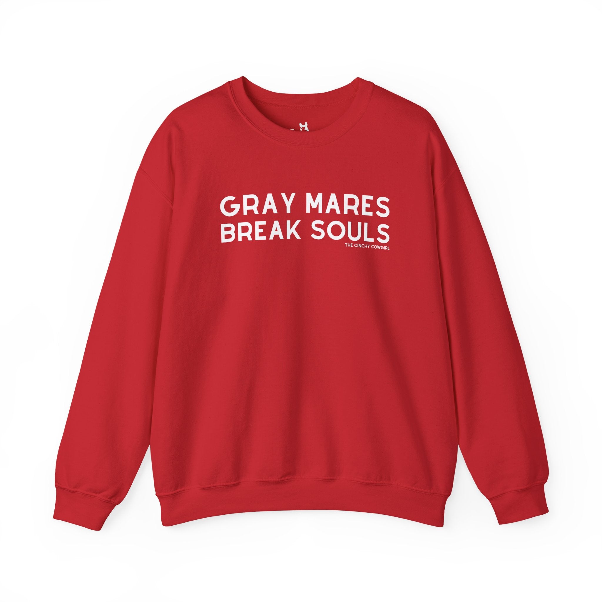Gray Mares Break Souls Pullover Sweatshirt The Cinchy Cowgirl - Print S Red
