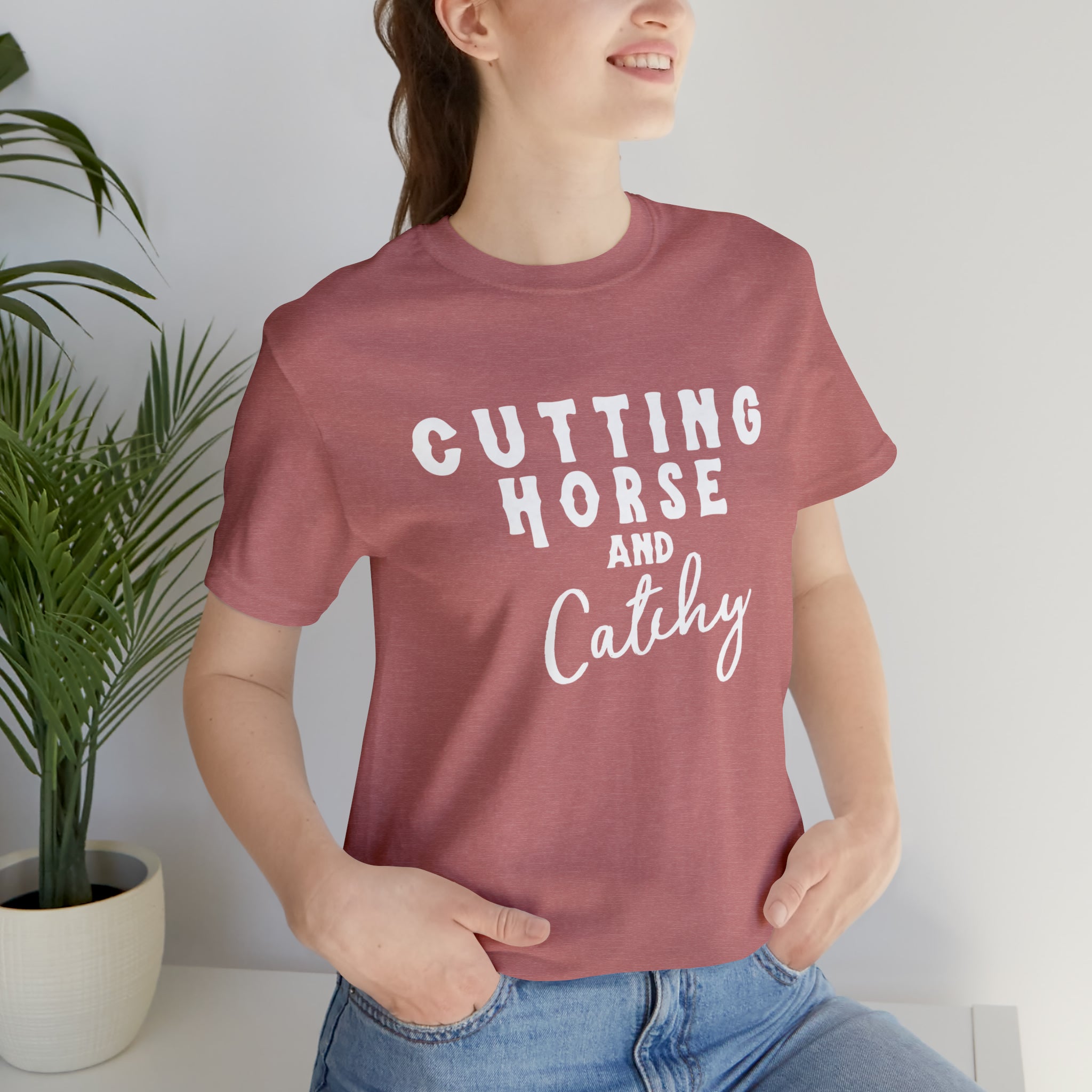 Cutting Horse & Catchy Short Sleeve Tee Horse Riding Discipline Tee Printify Heather Mauve XS