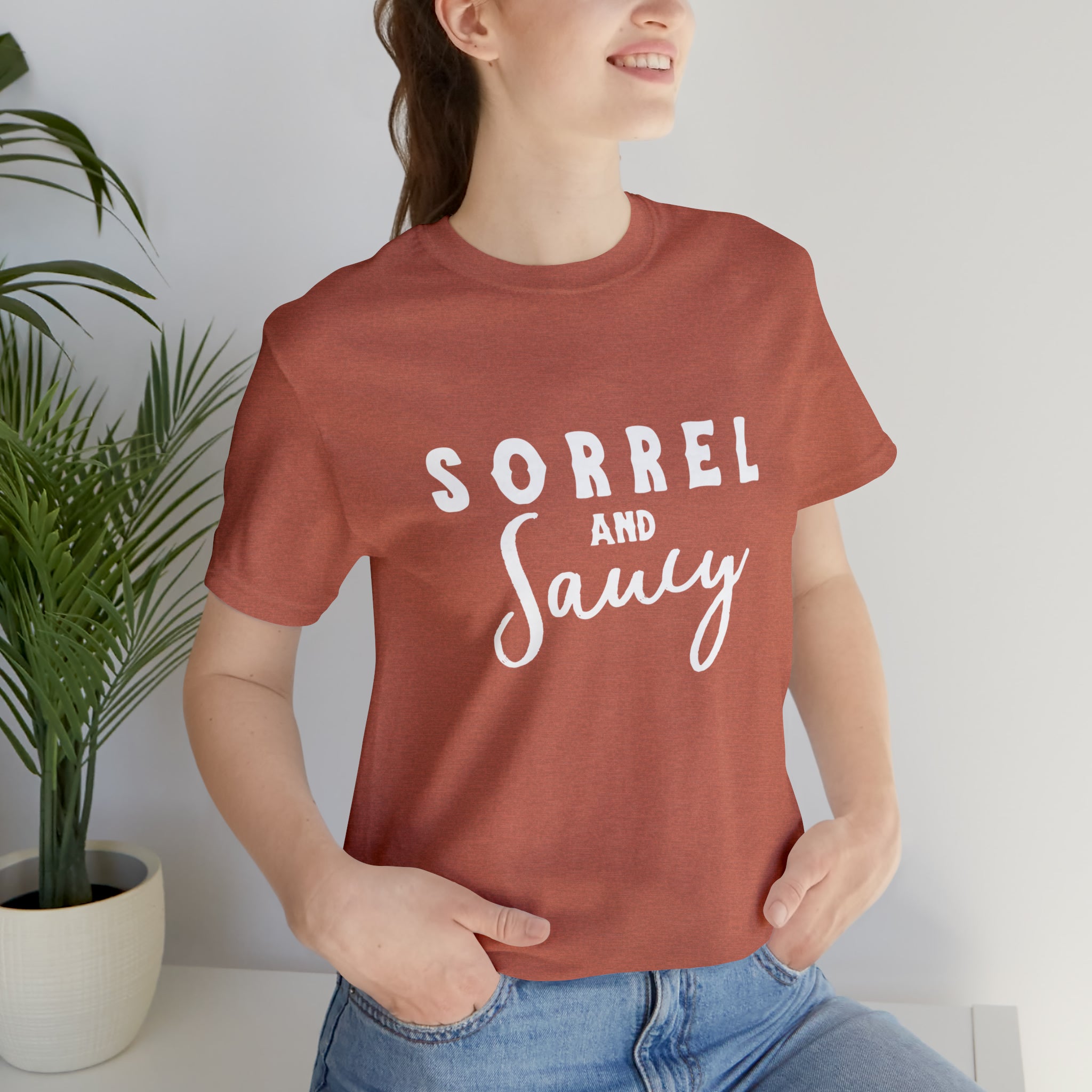 Sorrel & Saucy Short Sleeve Tee Horse Color Shirt Printify Heather Clay XS