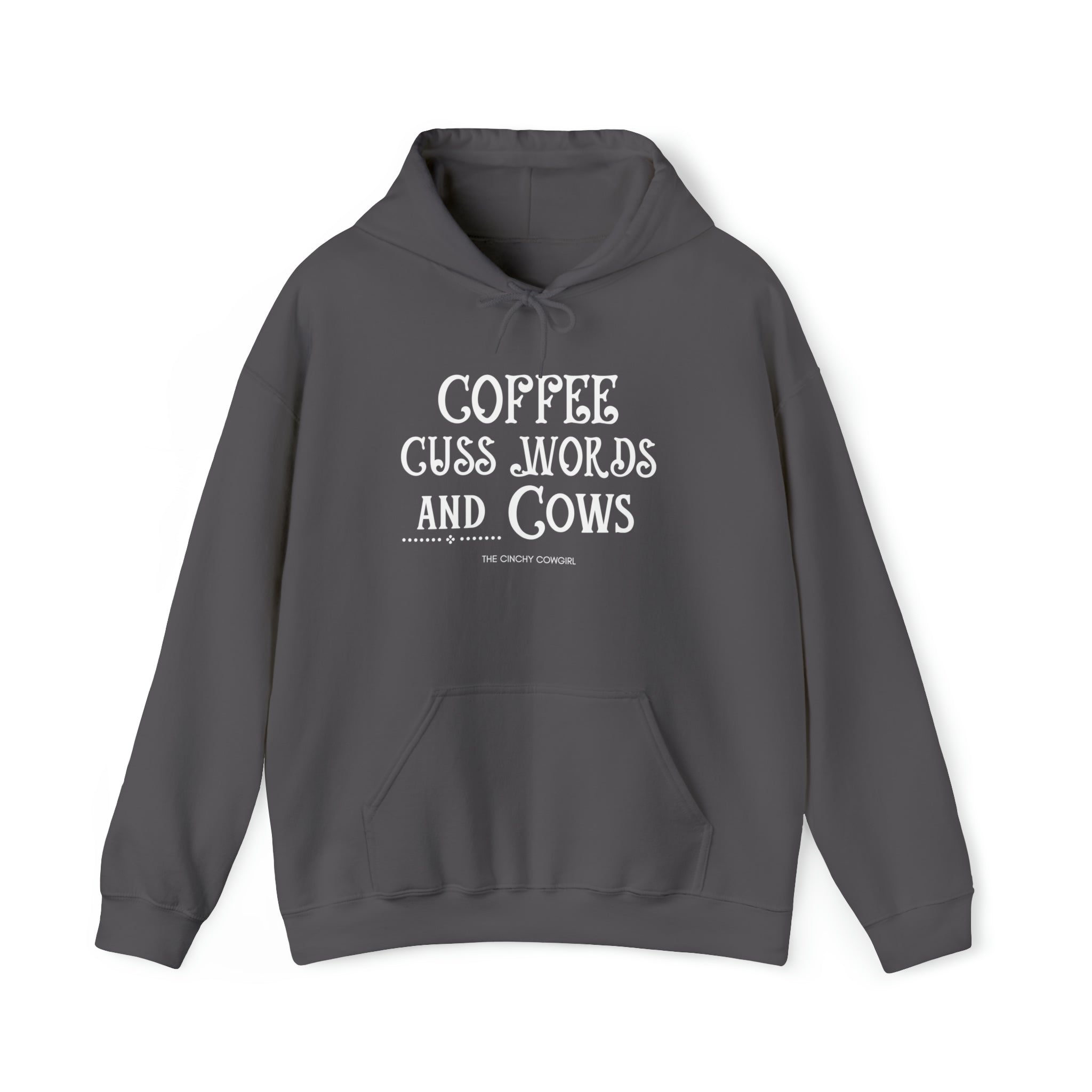 Coffee Cuss Words Cows Hoodie Hoodie Printify Charcoal S