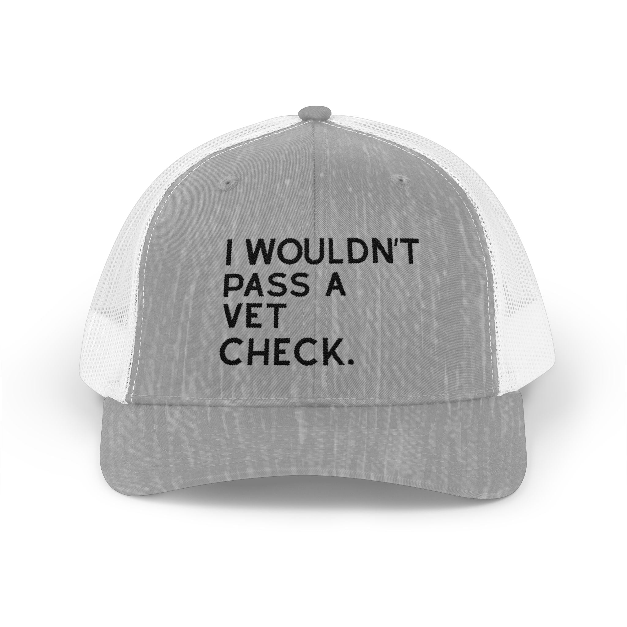 Embroidered I Wouldn't Pass A Vet Check Trucker Hat Embroidered TCC Hat The Cinchy Cowgirl - Print Heather Grey / White