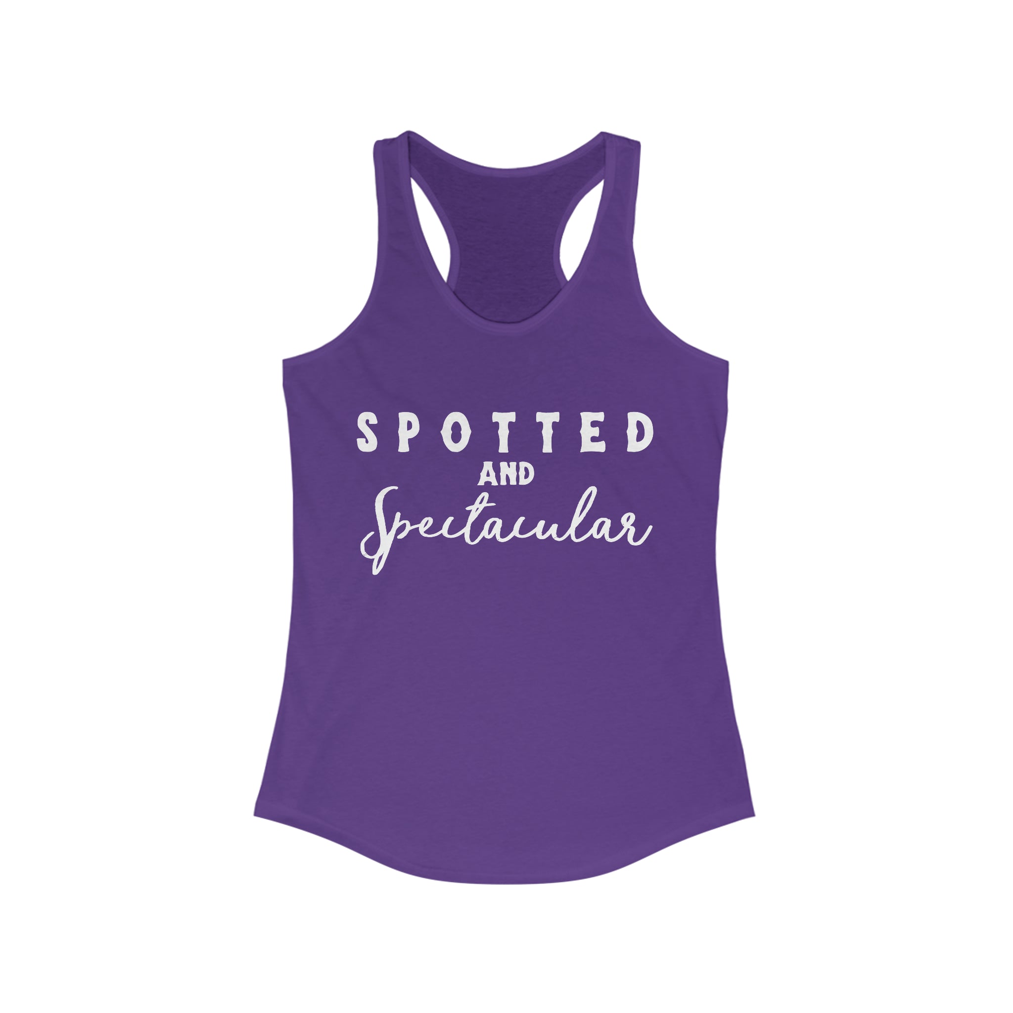 Spotted & Spectacular Racerback Tank Horse Color Shirts Printify XS Solid Purple Rush