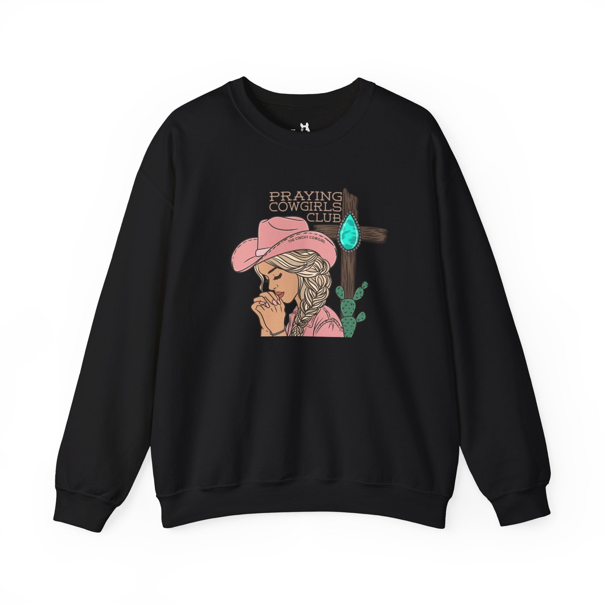 Praying Cowgirls Club Fleece Pullover Sweatshirt The Cinchy Cowgirl - Print S Black