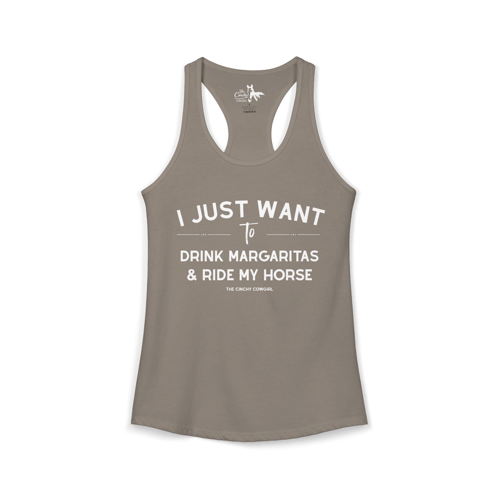 I Just Want to Drink Margaritas And Ride My Horse Tank Top Tank Top The Cinchy Cowgirl - Print XS Solid Warm Gray