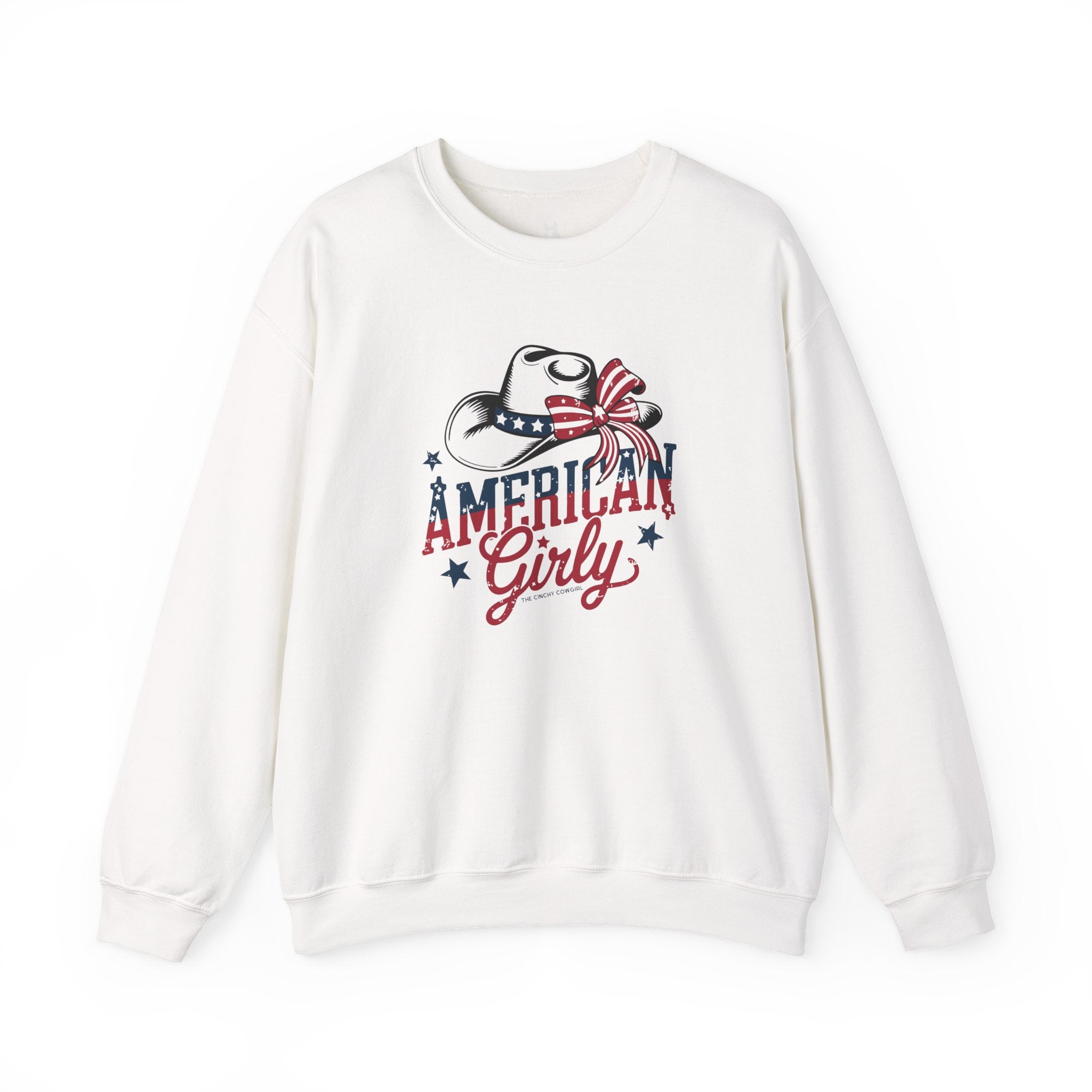 American Girly Fleece Pullover Sweatshirt The Cinchy Cowgirl - Print S White