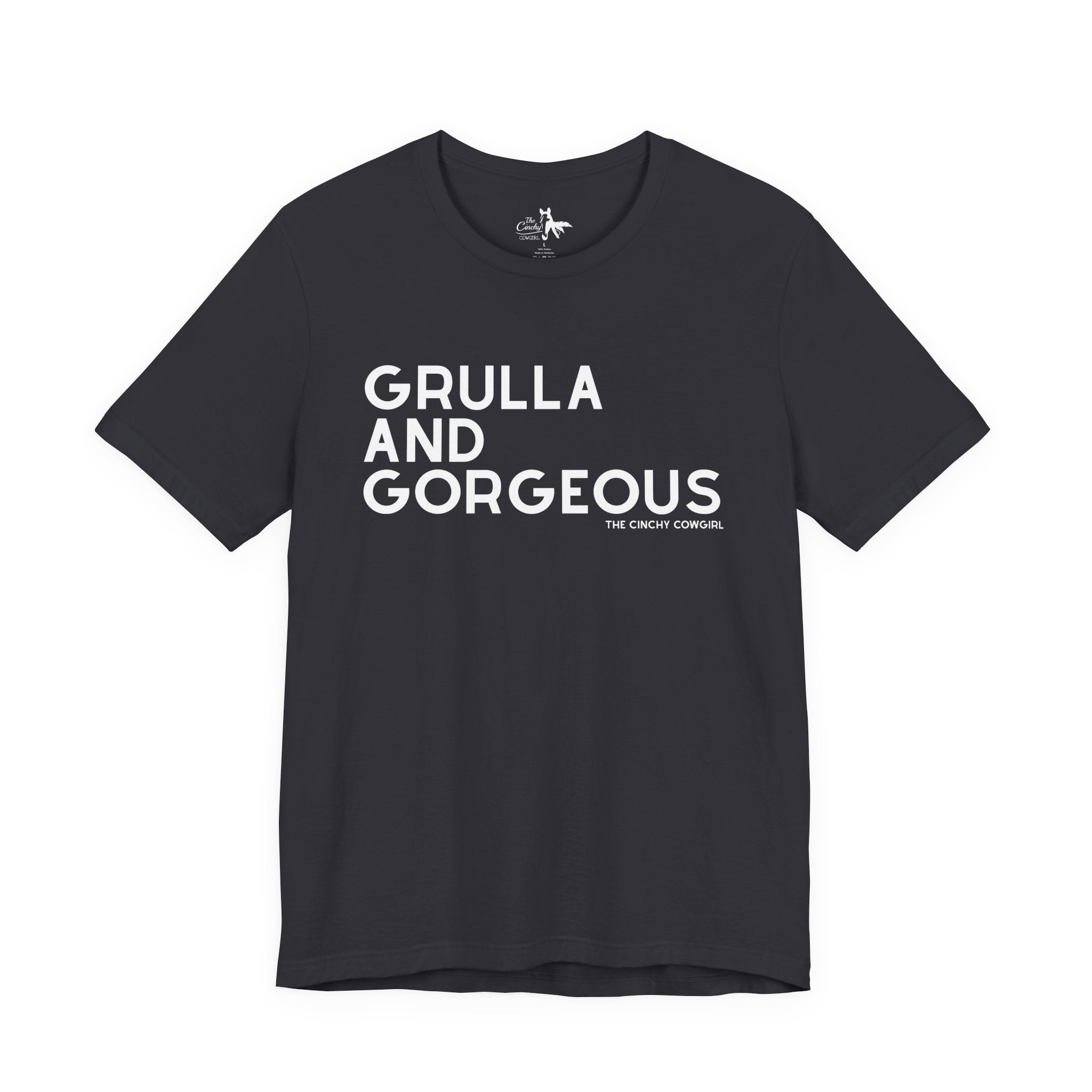 Grulla & Gorgeous Short Sleeve Tee Graphic Tee The Cinchy Cowgirl - Print Dark Gray XS