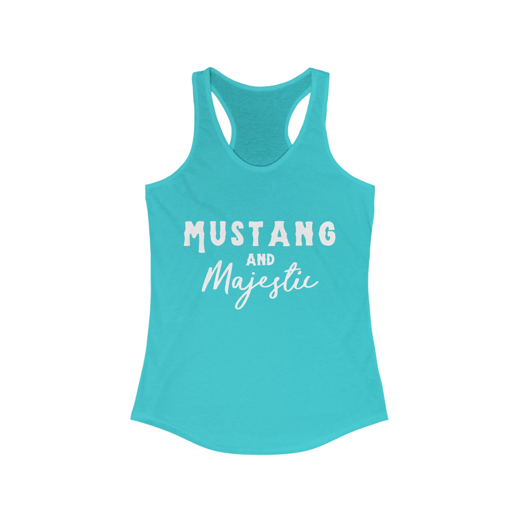 Mustang & Majestic Racerback Tank Horse Color Shirts Printify XS Solid Tahiti Blue