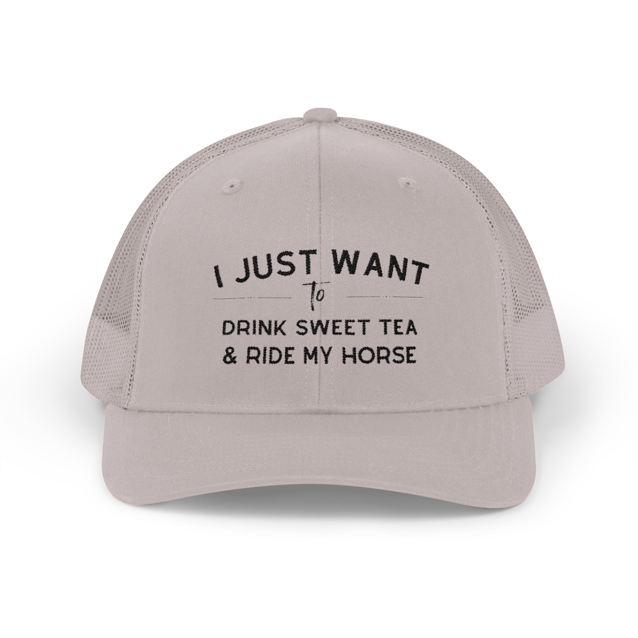 I Just Want To Drink Sweet Tea and Ride My Horse Trucker Hat Hats The Cinchy Cowgirl - Print Silver One size