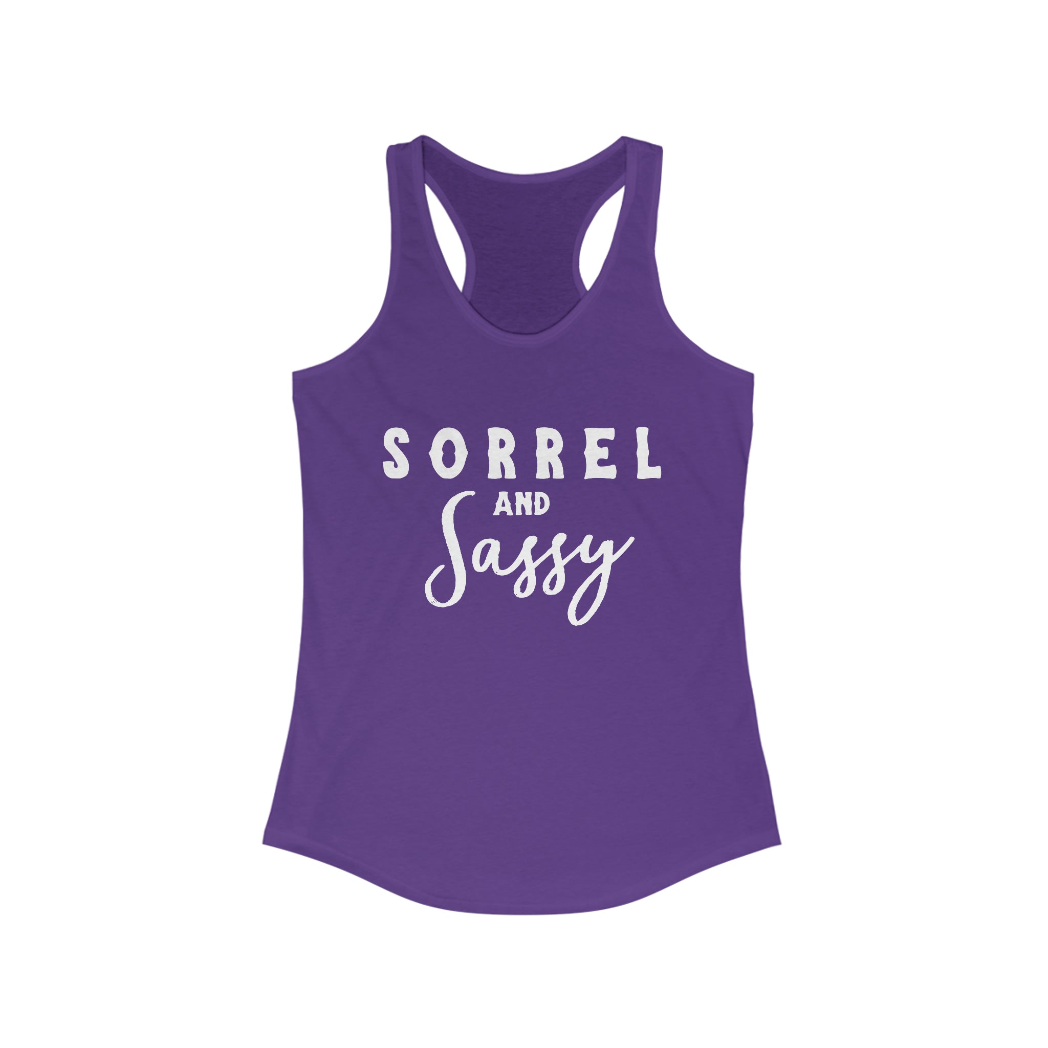 Sorrel & Sassy Racerback Tank Horse Color Shirts Printify XS Solid Purple Rush