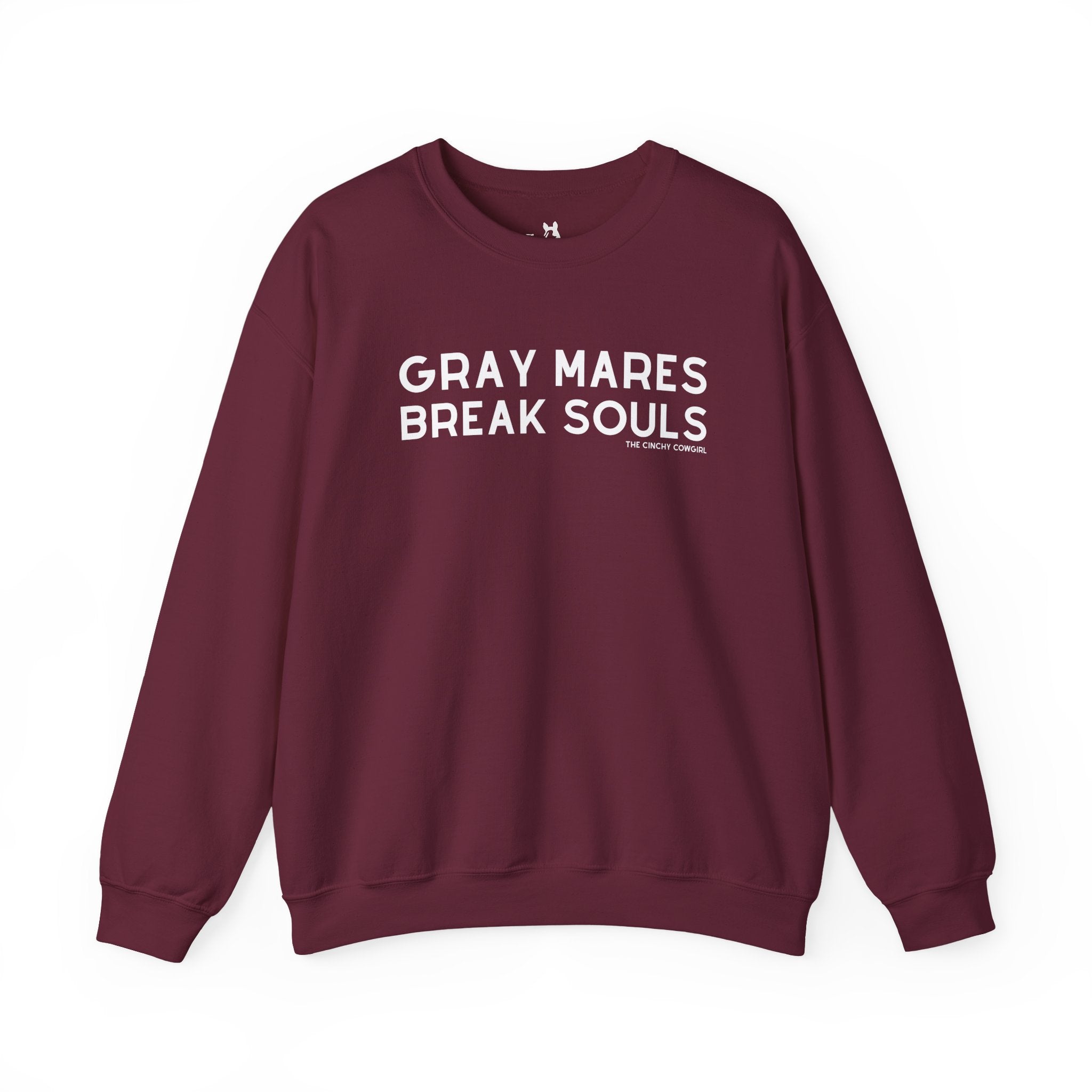 Gray Mares Break Souls Pullover Sweatshirt The Cinchy Cowgirl - Print S Maroon