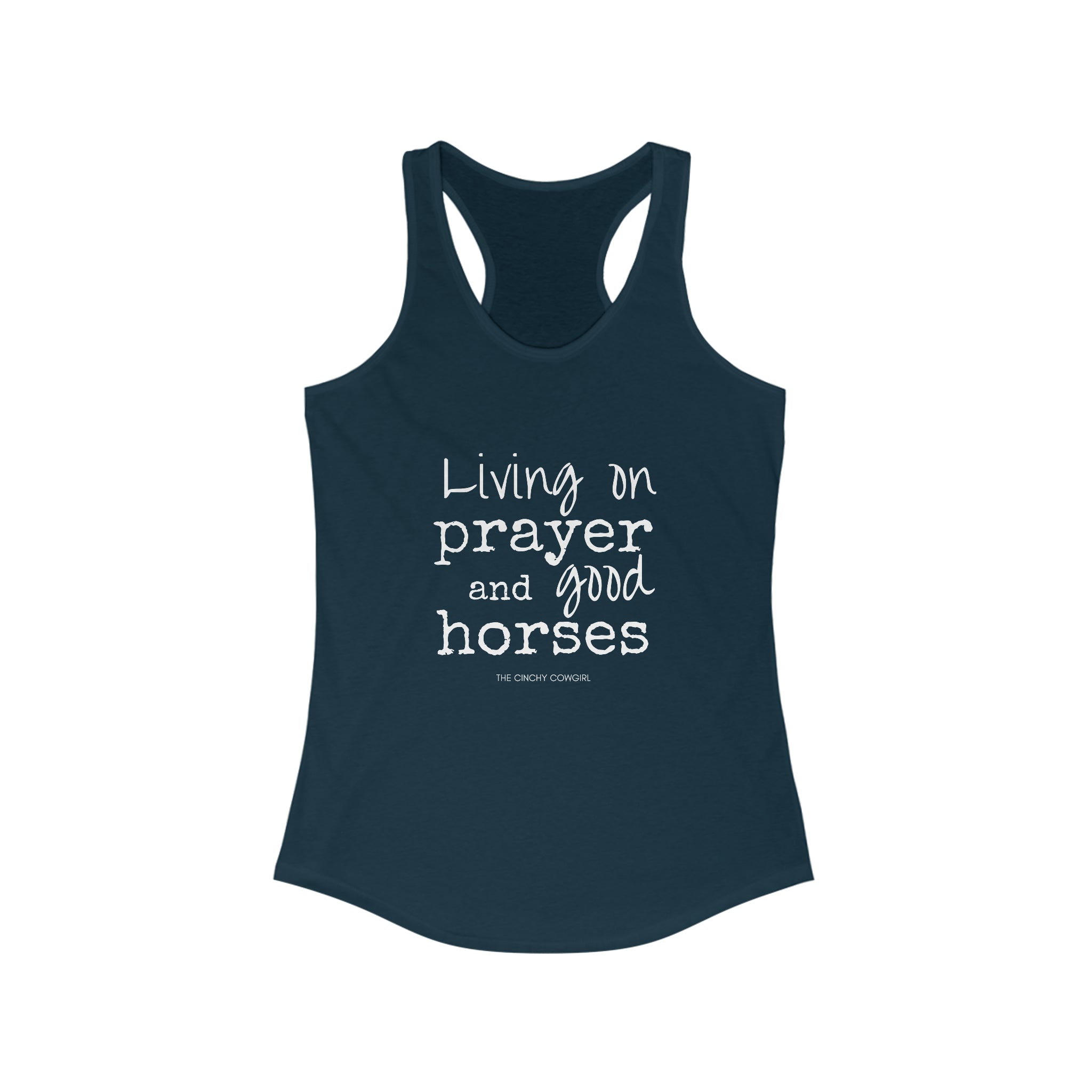 Living on a Prayer Racerback Tank tcc graphic tee Printify XS Solid Midnight Navy