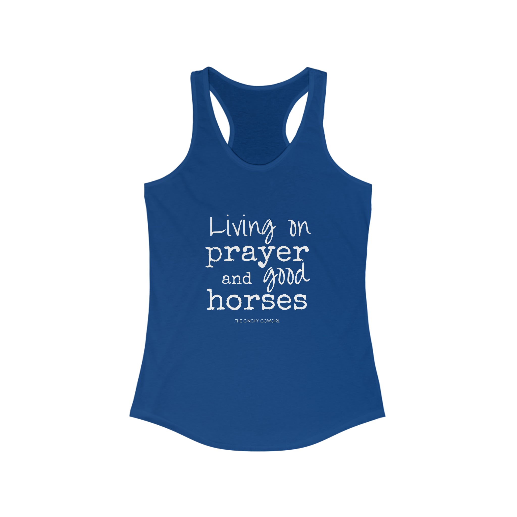 Living on a Prayer Racerback Tank tcc graphic tee Printify XS Solid Royal