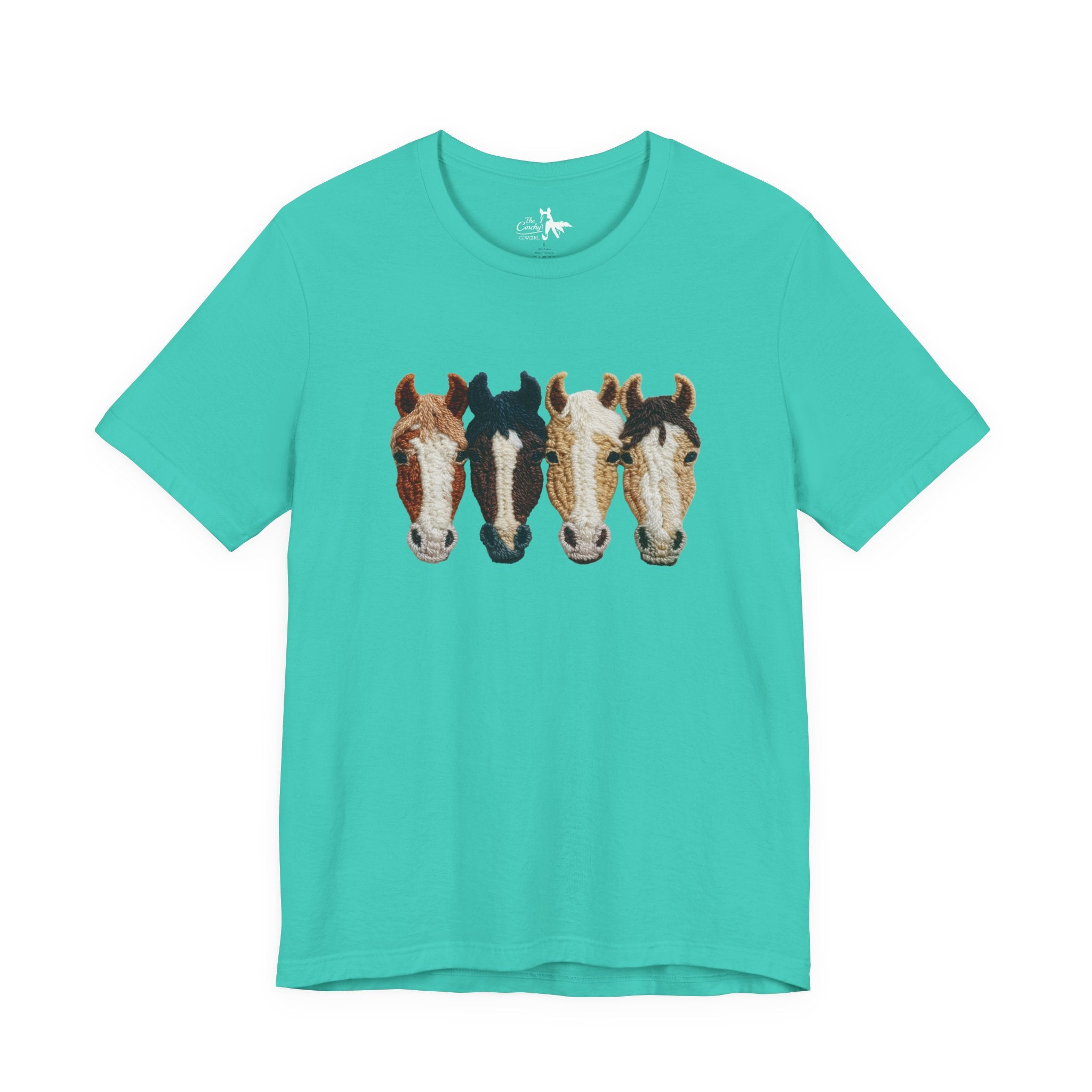 Faux Crochet Horses Short Sleeve Tee Graphic Tee The Cinchy Cowgirl - Print Teal XS