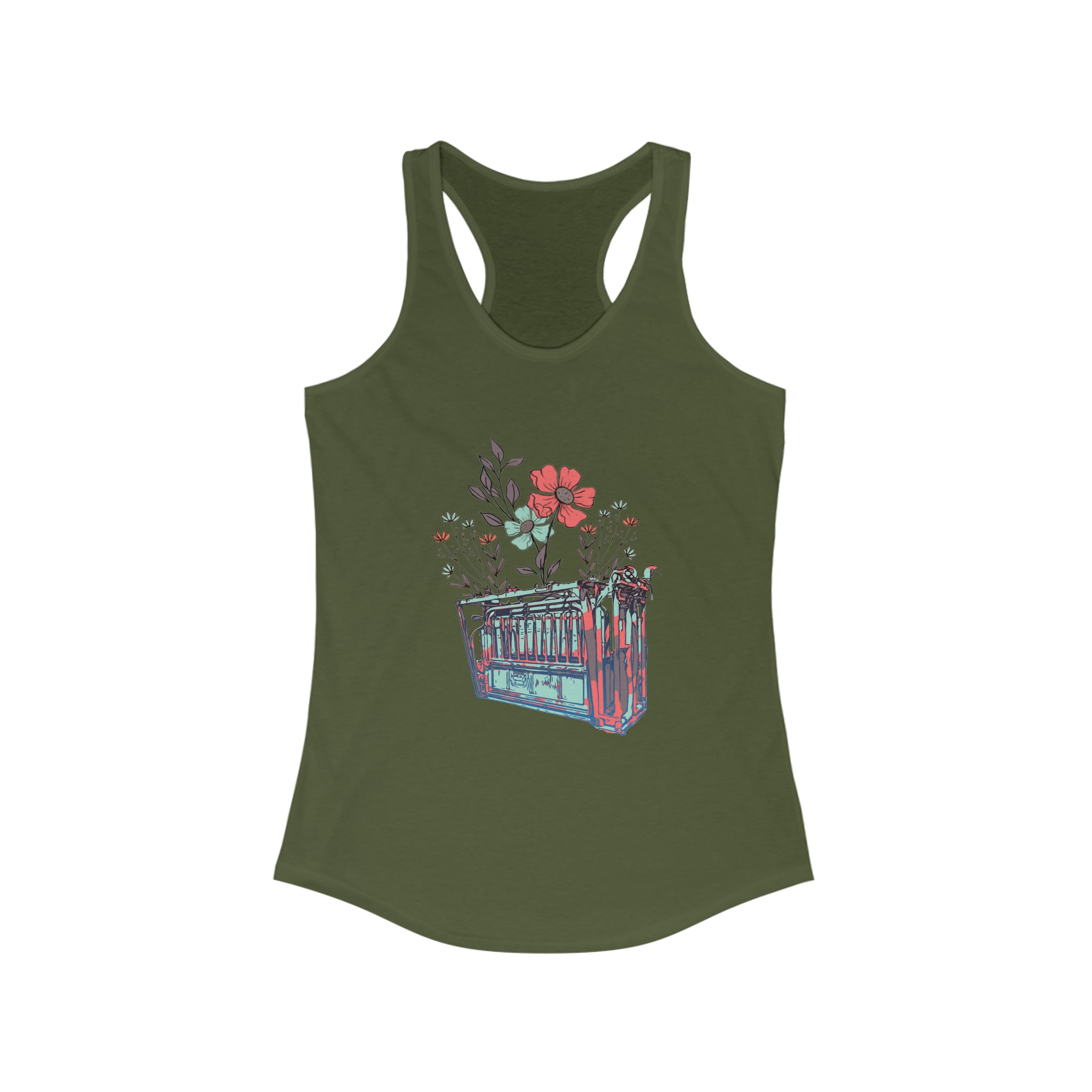 Flower Chute Racerback Tank tcc graphic tee Printify XS Solid Military Green