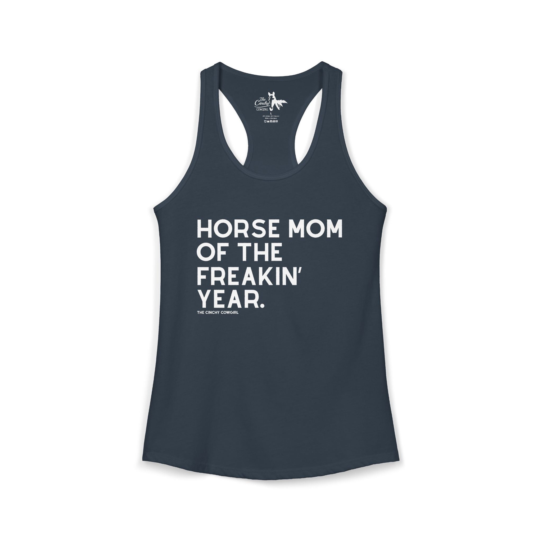Horse Mom of the Freakin' Year Tank Top graphic tank The Cinchy Cowgirl - Print XS Solid Indigo
