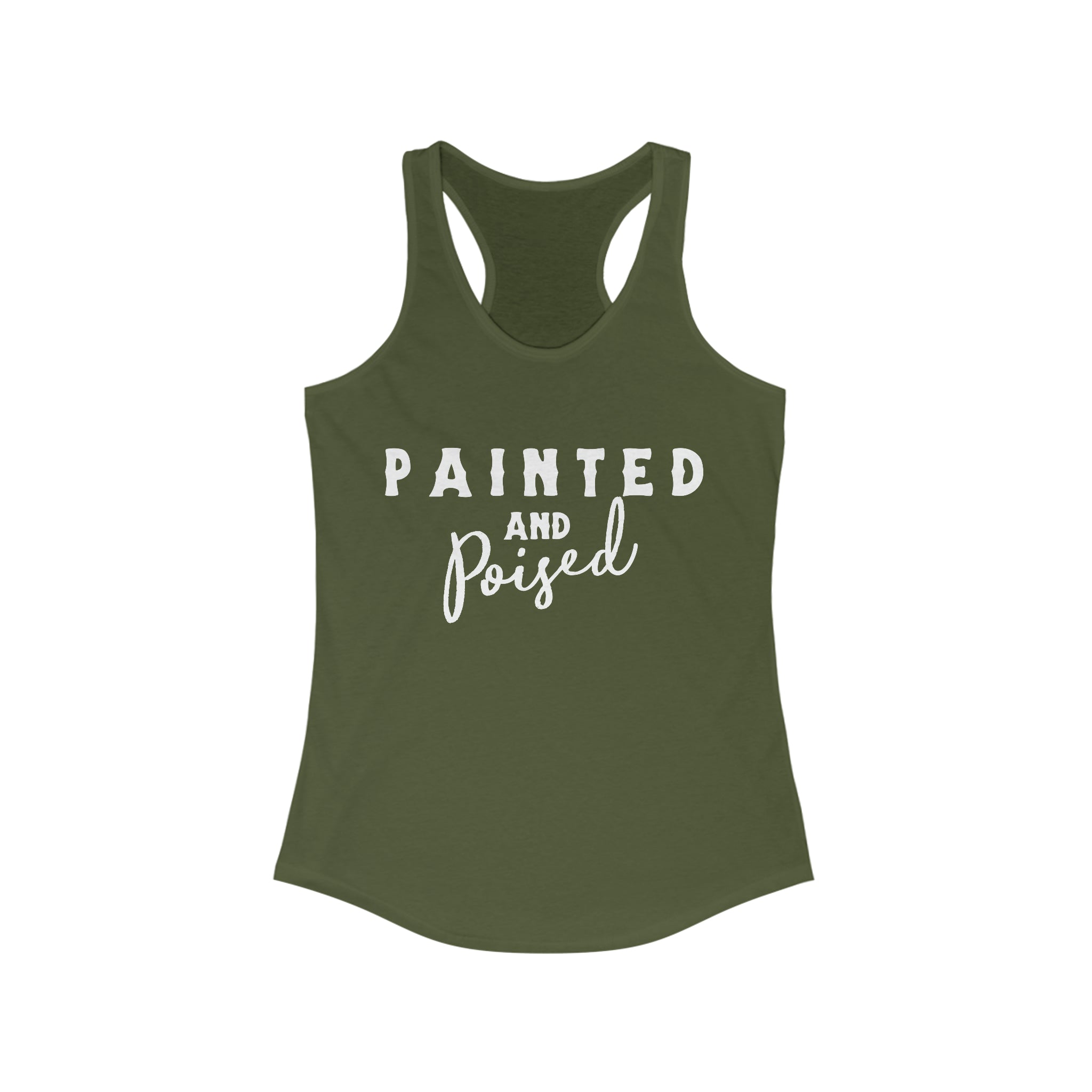 Painted & Poised Racerback Tank Horse Color Shirts Printify XS Solid Military Green
