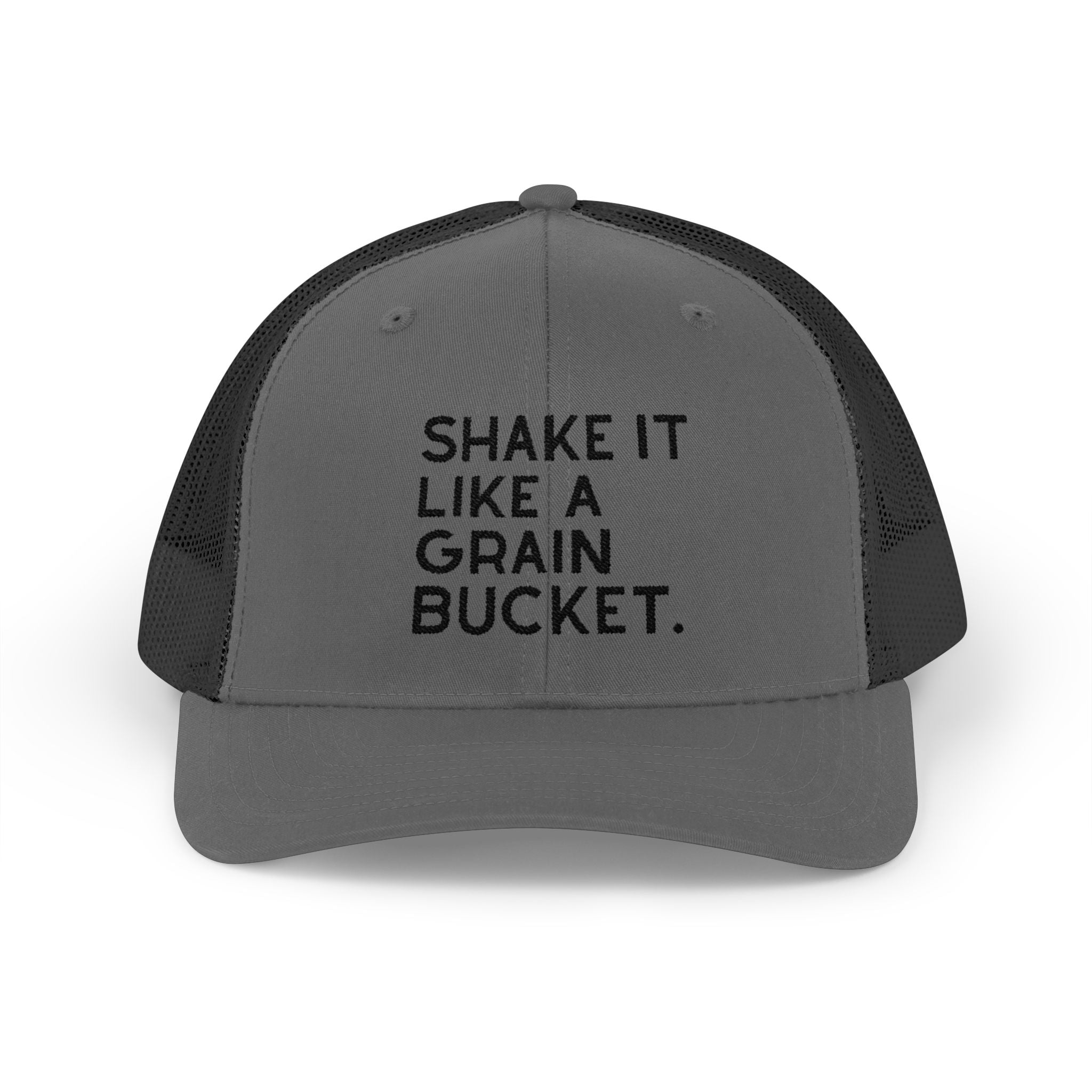 Embroidered Shake It Like A Grain Bucket Trucker Hat Embroidered TCC Hat The Cinchy Cowgirl - Print Charcoal / Black