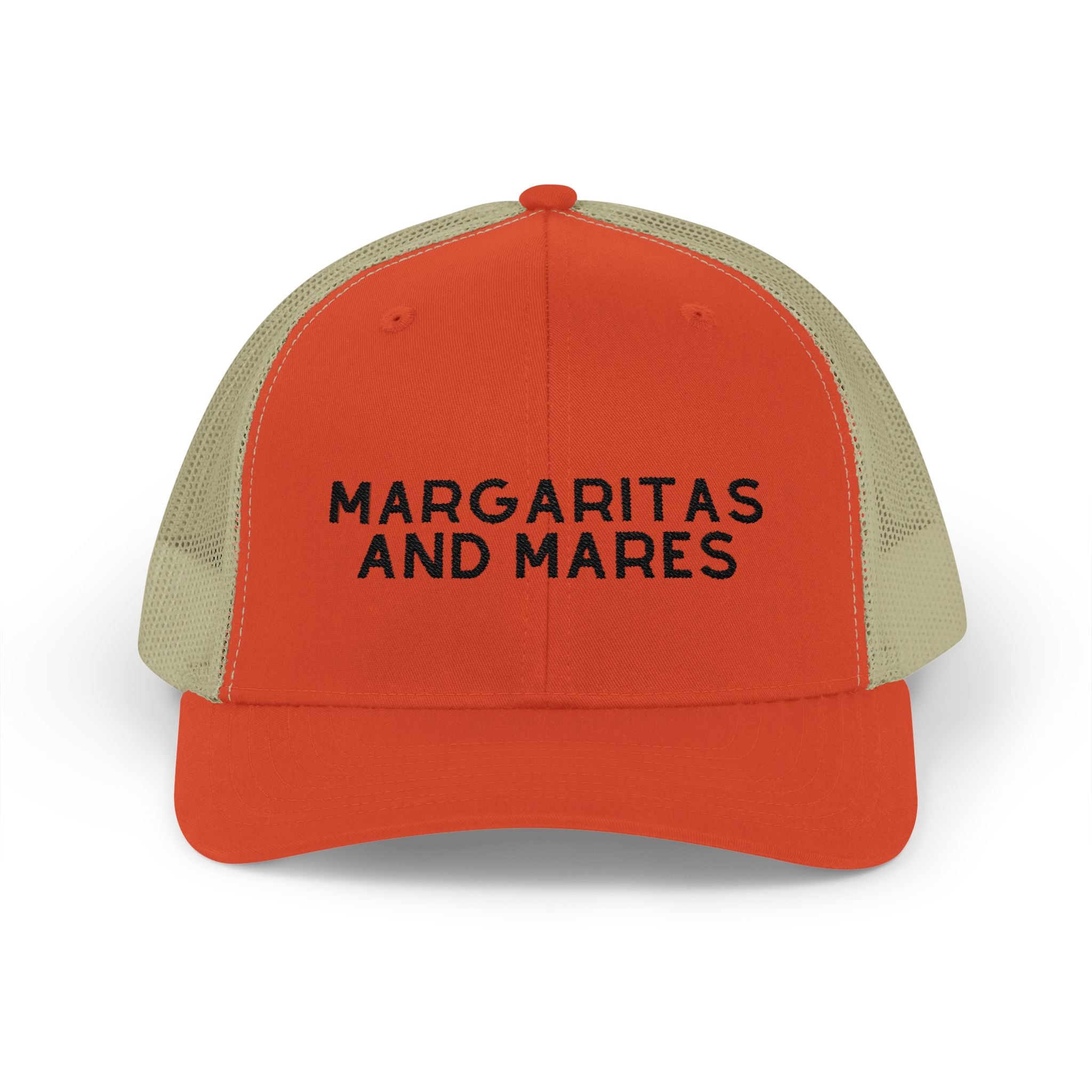Embroidered Margaritas and Mares Trucker Hat Embroidered TCC Hat The Cinchy Cowgirl - Print Rustic Orange / Khaki
