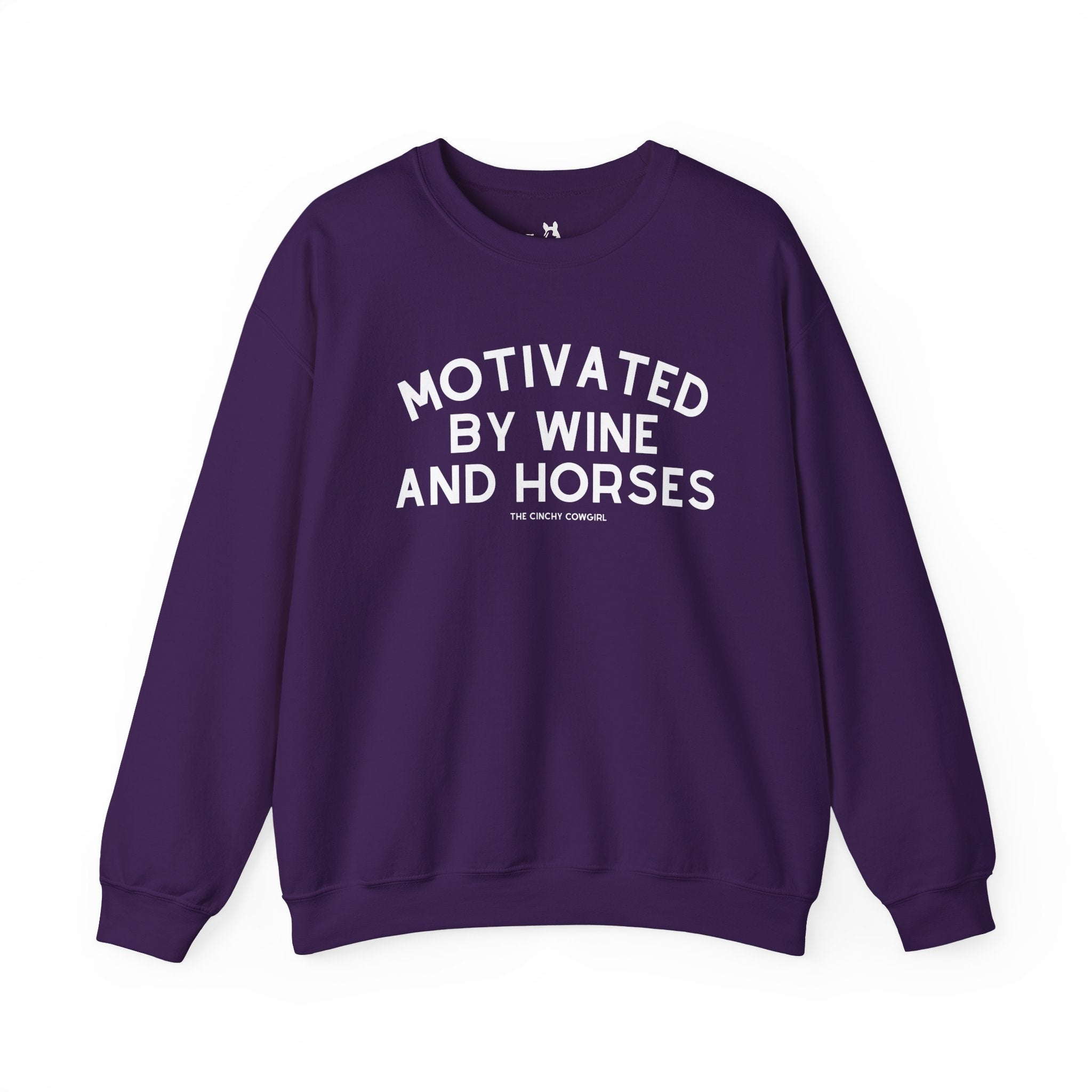 Motivated By Wine & Horses Fleece Pullover Sweatshirt The Cinchy Cowgirl - Print S Purple