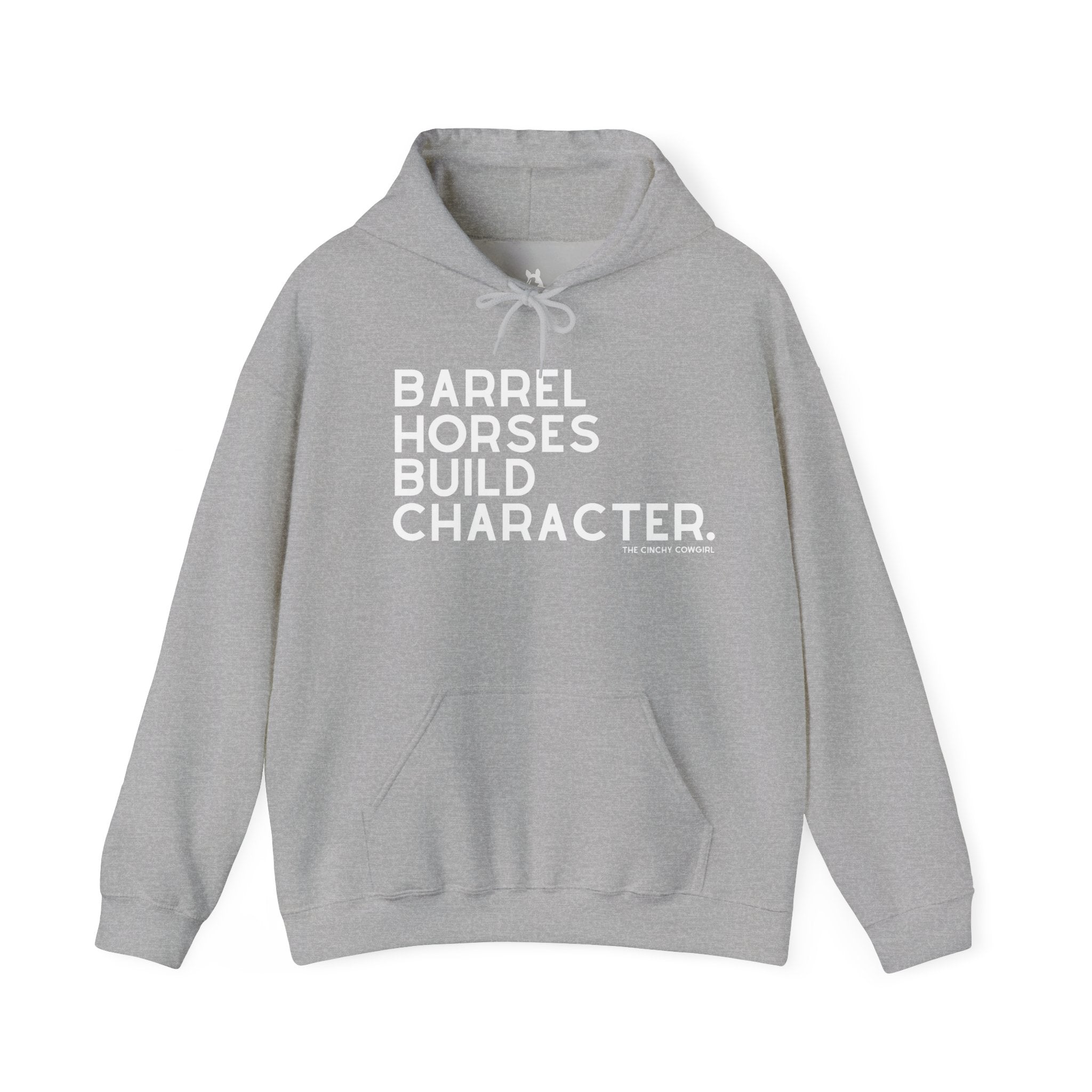 Barrel Horses Build Character Hoodie Graphic Hoodie The Cinchy Cowgirl - Print Sport Grey S