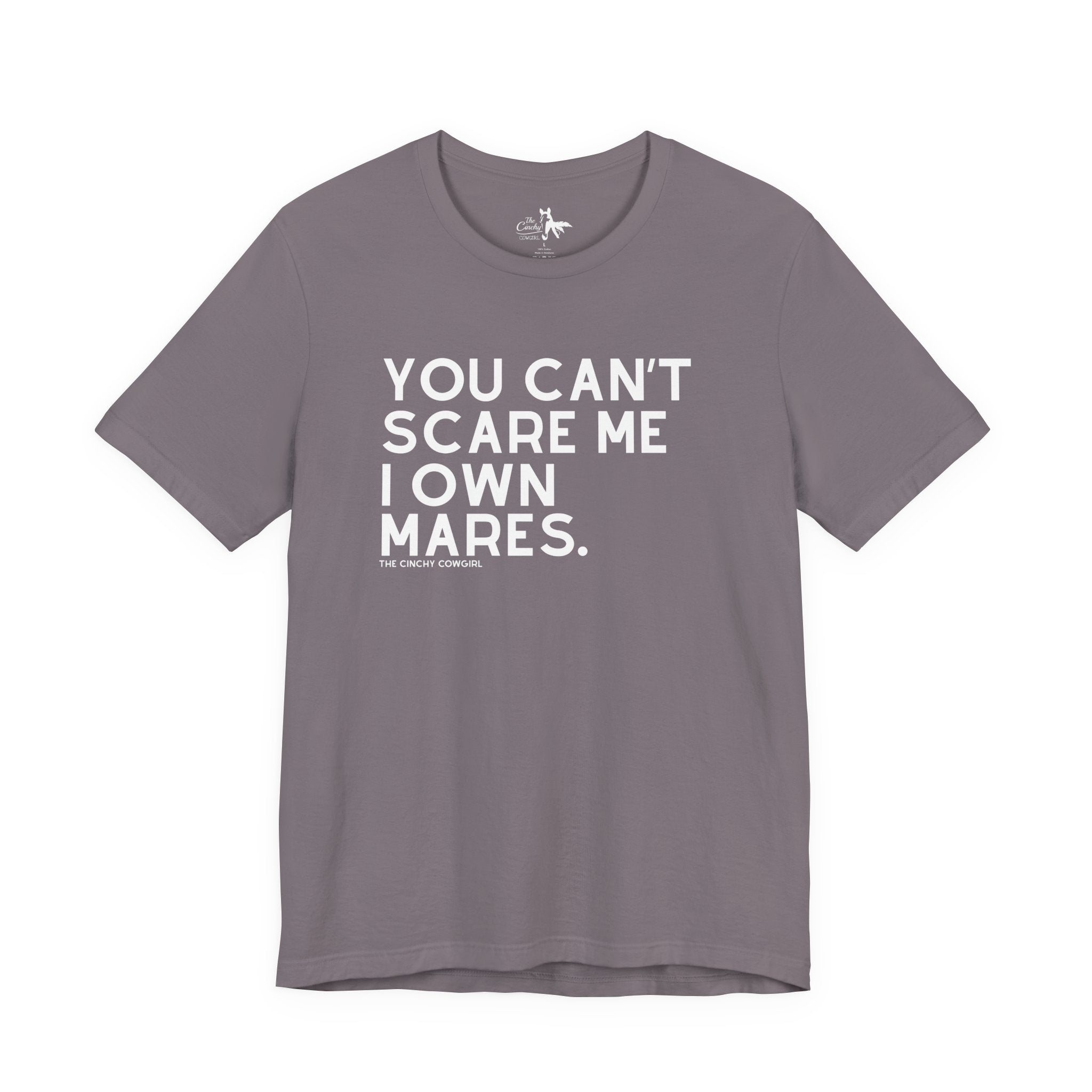 You Can't Scare Me I Own Mares Short Sleeve Graphic Tee T-Shirt The Cinchy Cowgirl - Print Storm XS