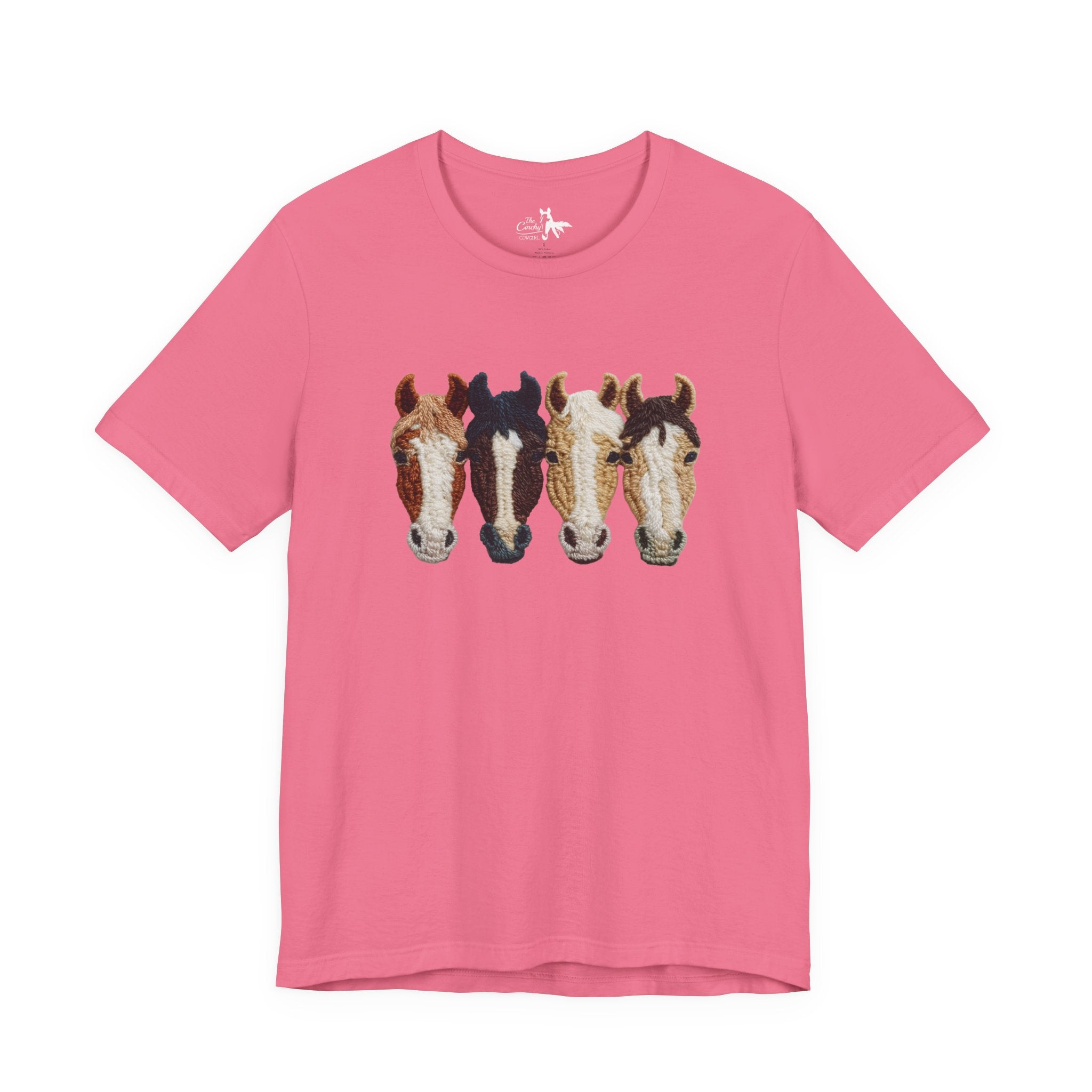 Faux Crochet Horses Short Sleeve Tee Graphic Tee The Cinchy Cowgirl - Print Charity Pink XS