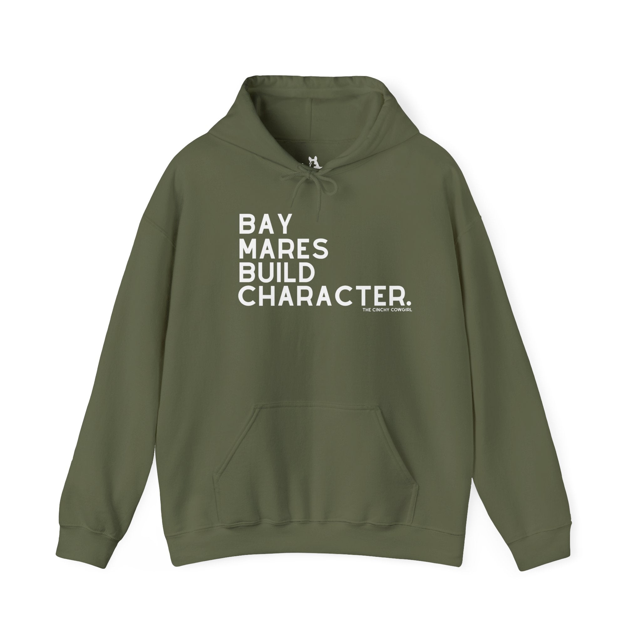 Bay Mares Build Character Hoodie Hoodie The Cinchy Cowgirl - Print Military Green S