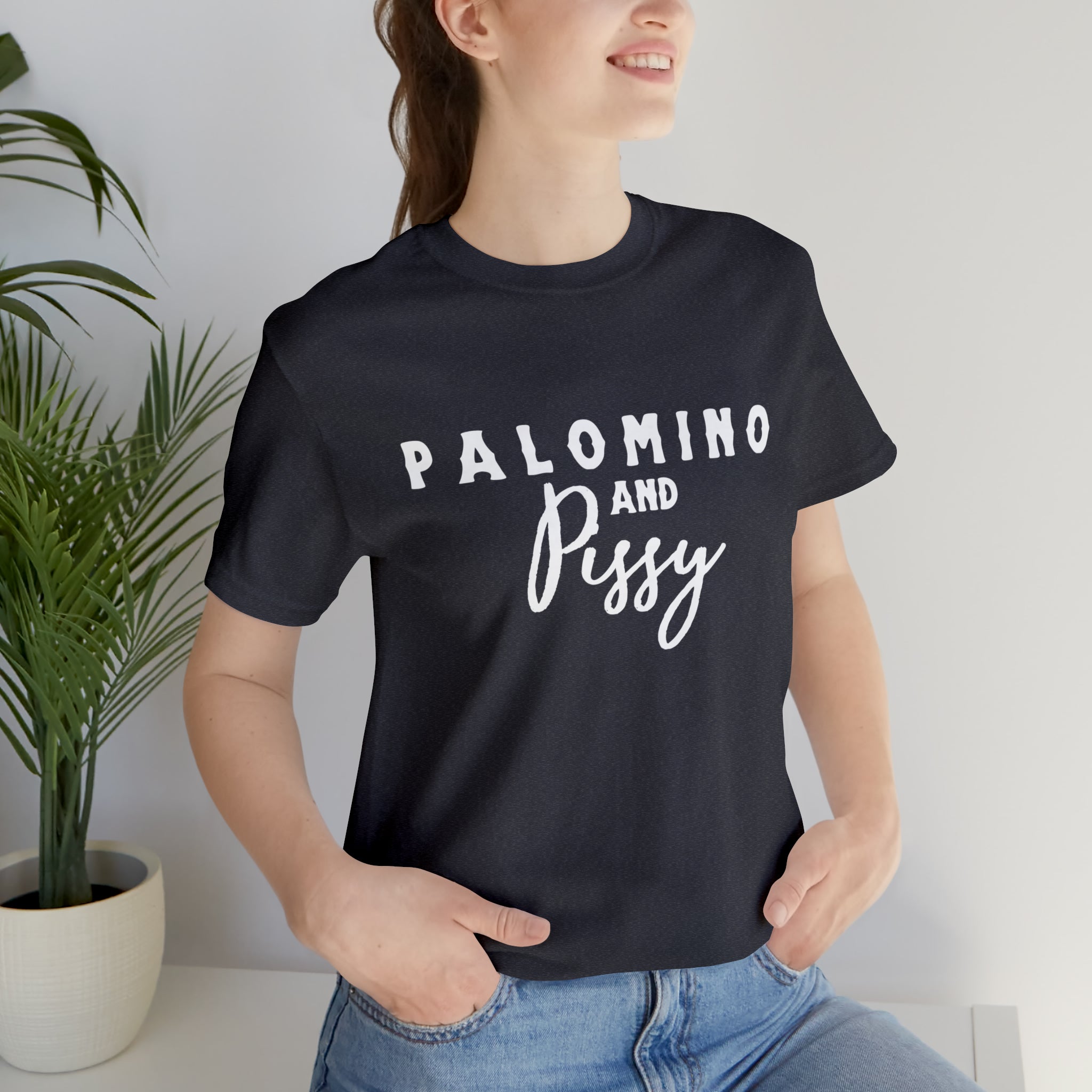 Palomino & Pissy Short Sleeve Tee Horse Color Shirt Printify Heather Navy XS