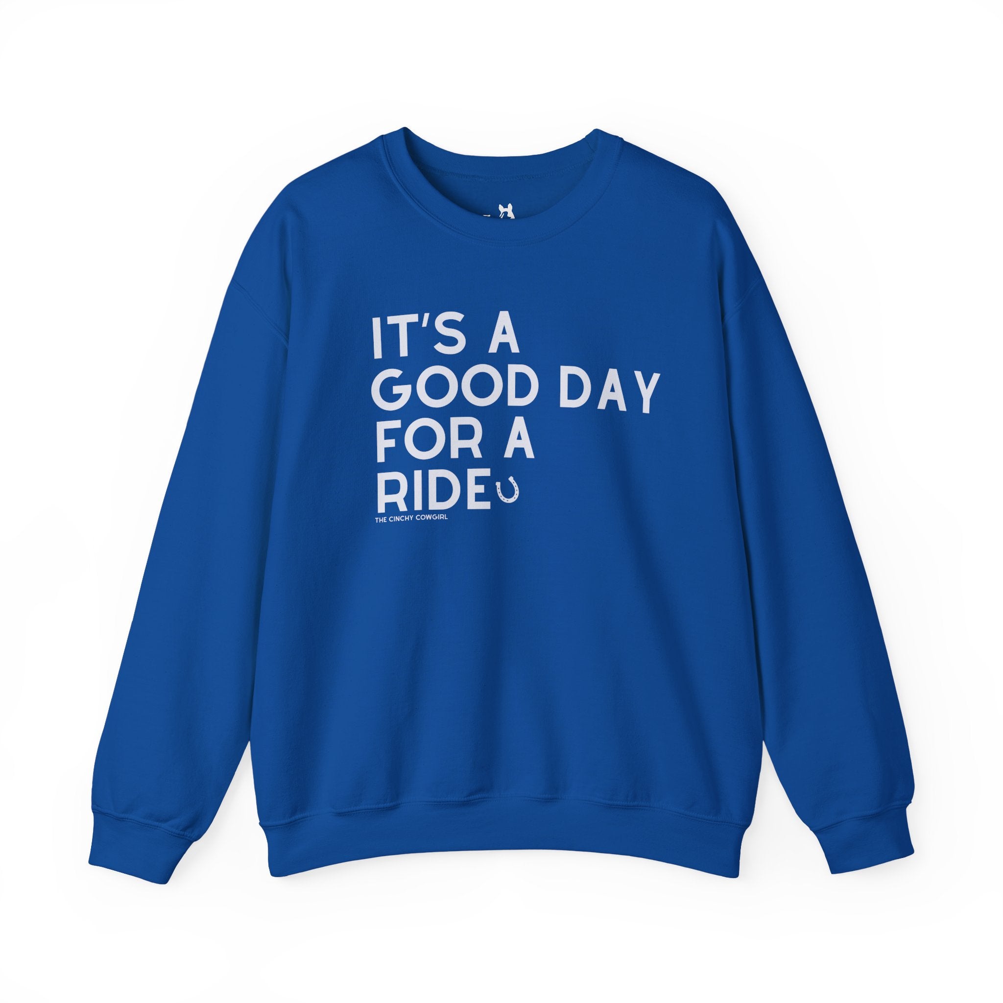 It's A Good Day For A Ride Fleece Pullover Sweatshirt The Cinchy Cowgirl - Print S Royal