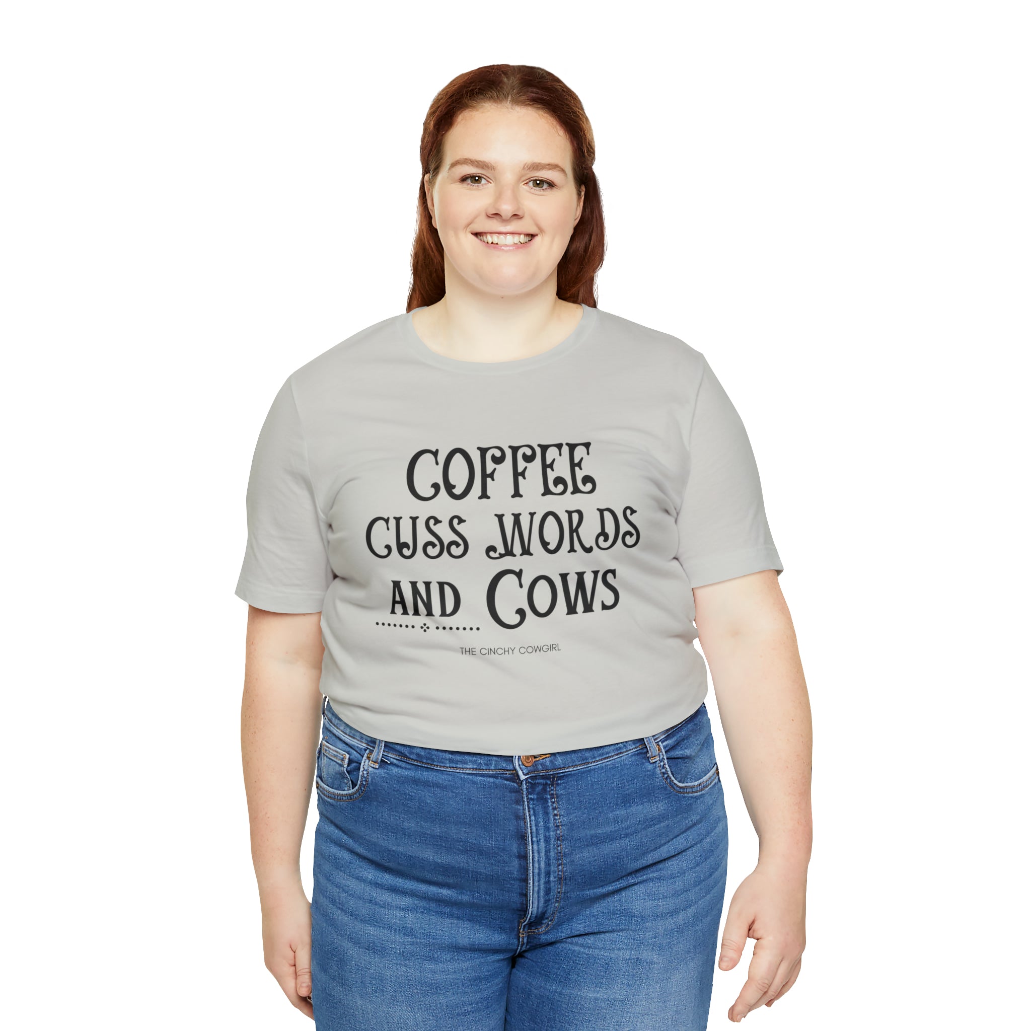 Coffee Cuss Words & Cows Short Sleeve Graphic Tee T-Shirt The Cinchy Cowgirl - Print