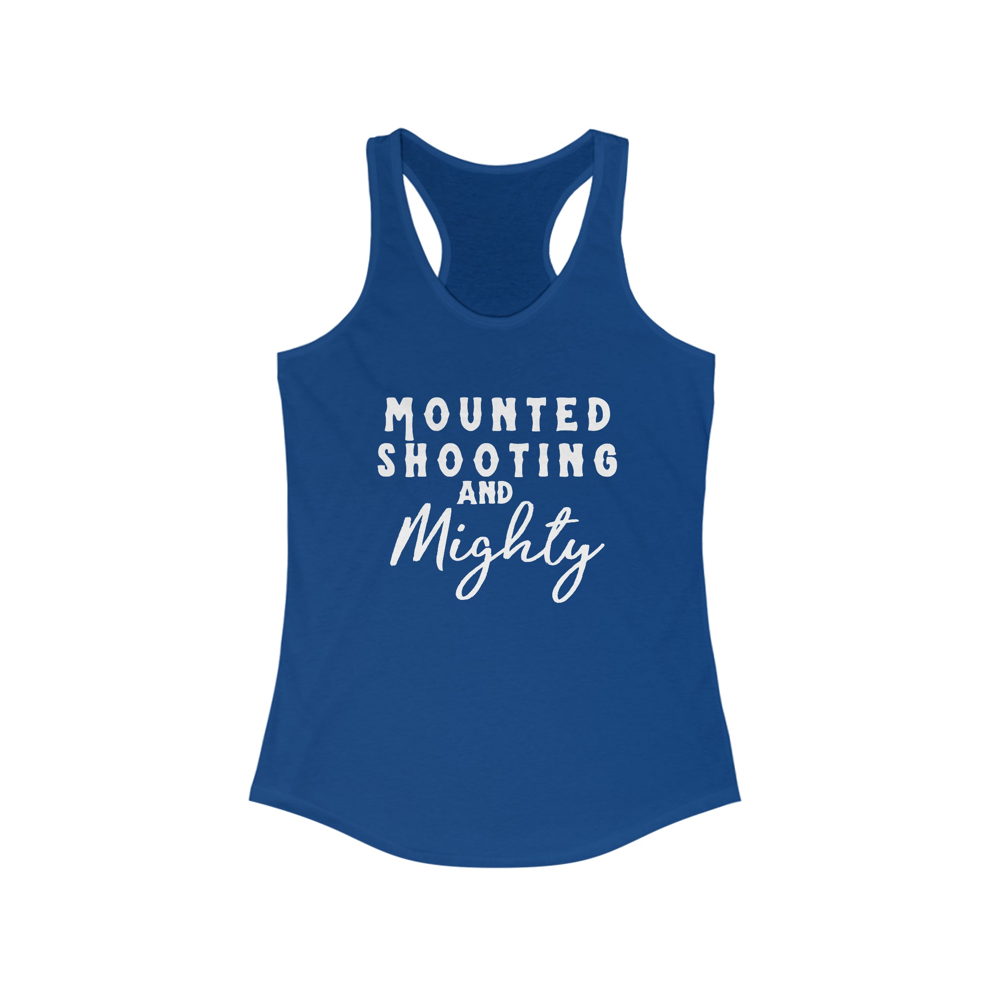 Mounted Shooting & Mighty Racerback Tank Horse Riding Discipline Tee Printify XS Solid Royal
