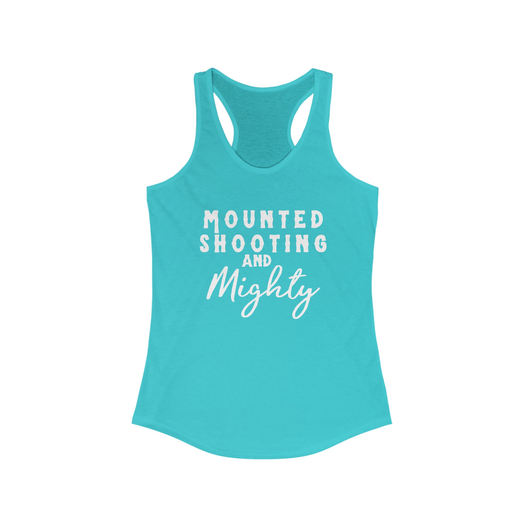 Mounted Shooting & Mighty Racerback Tank Horse Riding Discipline Tee Printify XS Solid Tahiti Blue