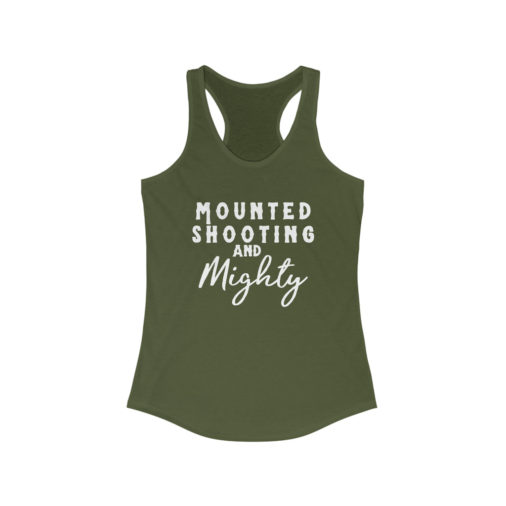Mounted Shooting & Mighty Racerback Tank Horse Riding Discipline Tee Printify XS Solid Military Green 
