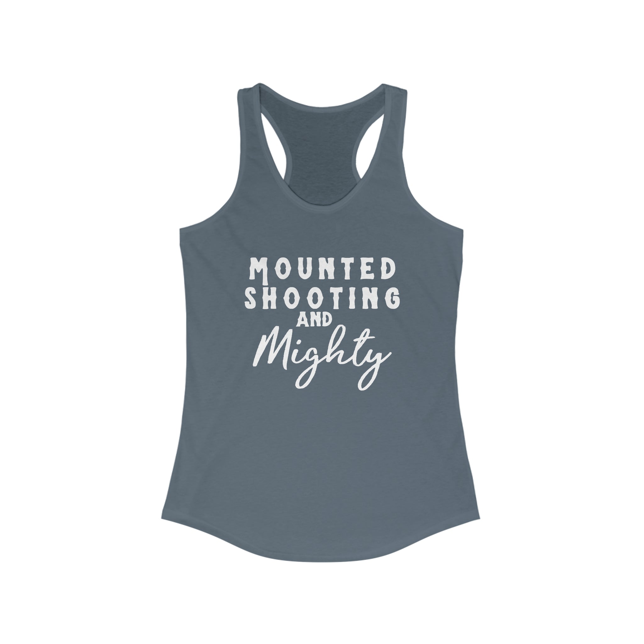 Mounted Shooting & Mighty Racerback Tank Horse Riding Discipline Tee Printify XS Solid Indigo
