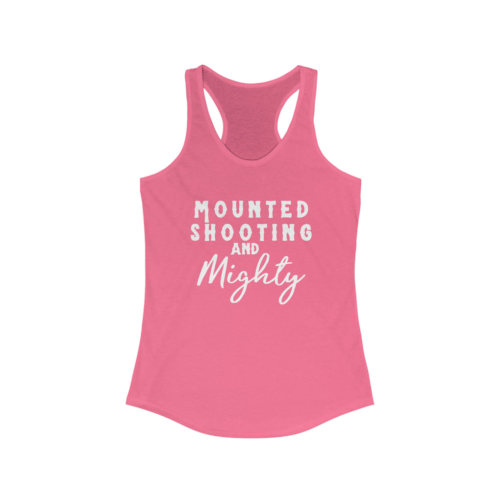 Mounted Shooting & Mighty Racerback Tank Horse Riding Discipline Tee Printify XS Solid Hot Pink 