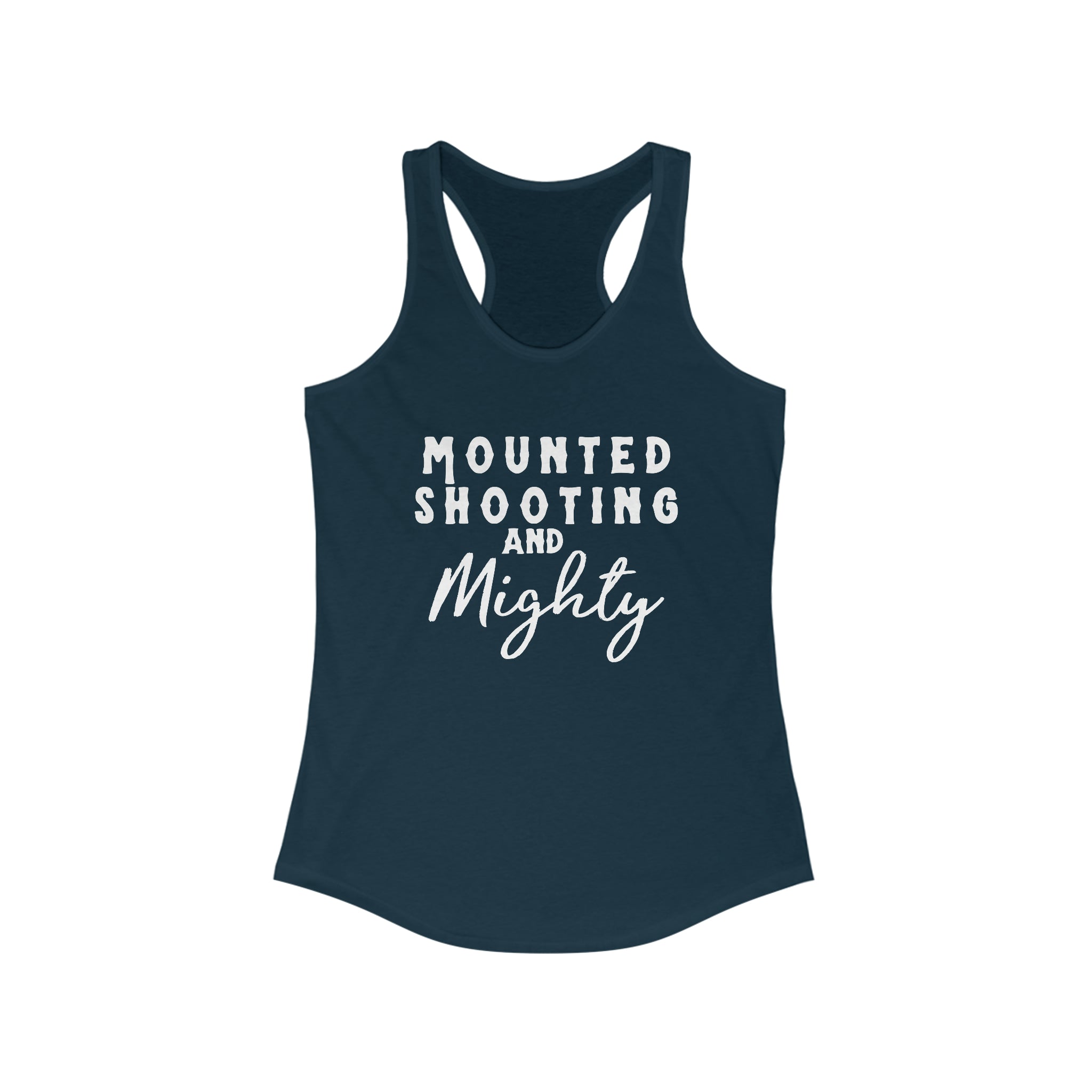 Mounted Shooting & Mighty Racerback Tank Horse Riding Discipline Tee Printify XS Solid Midnight Navy
