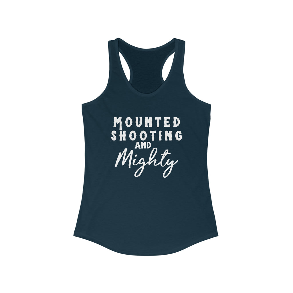 Mounted Shooting & Mighty Racerback Tank Horse Riding Discipline Tee Printify XS Solid Midnight Navy 