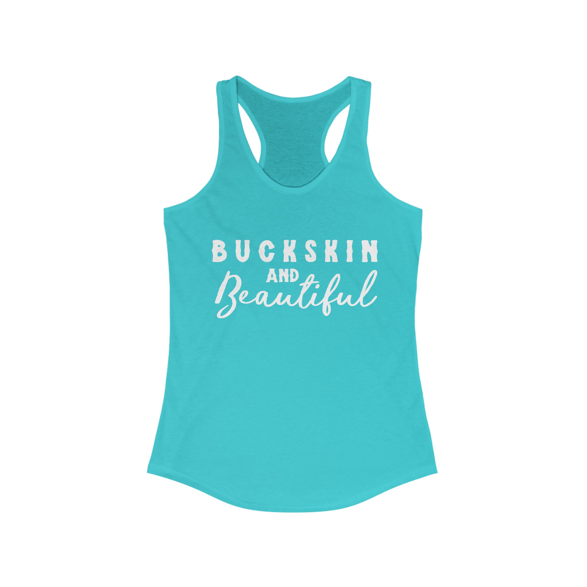 Buckskin & Beautiful Racerback Tank Horse Color Shirts Printify XS Solid Tahiti Blue