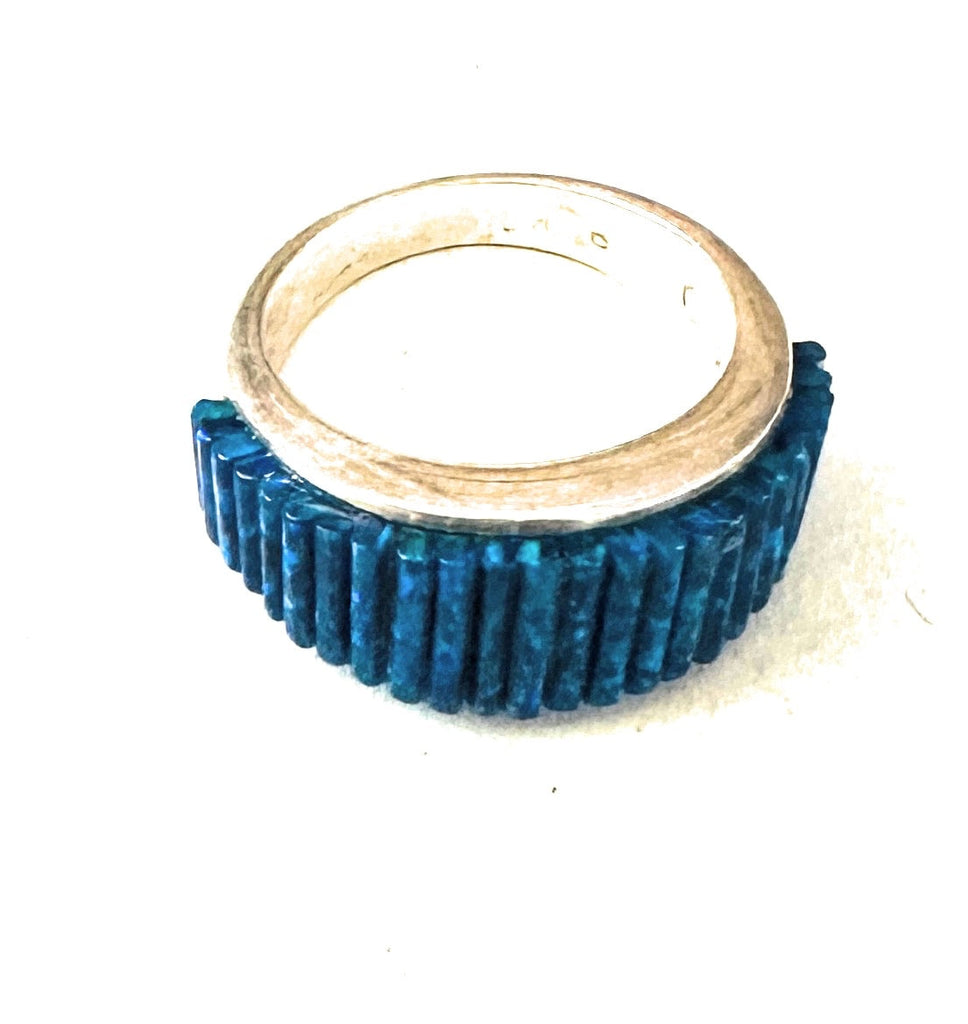 Size 5.5 Blue Opal Inlay Ring NT jewelry Nizhoni Traders LLC   