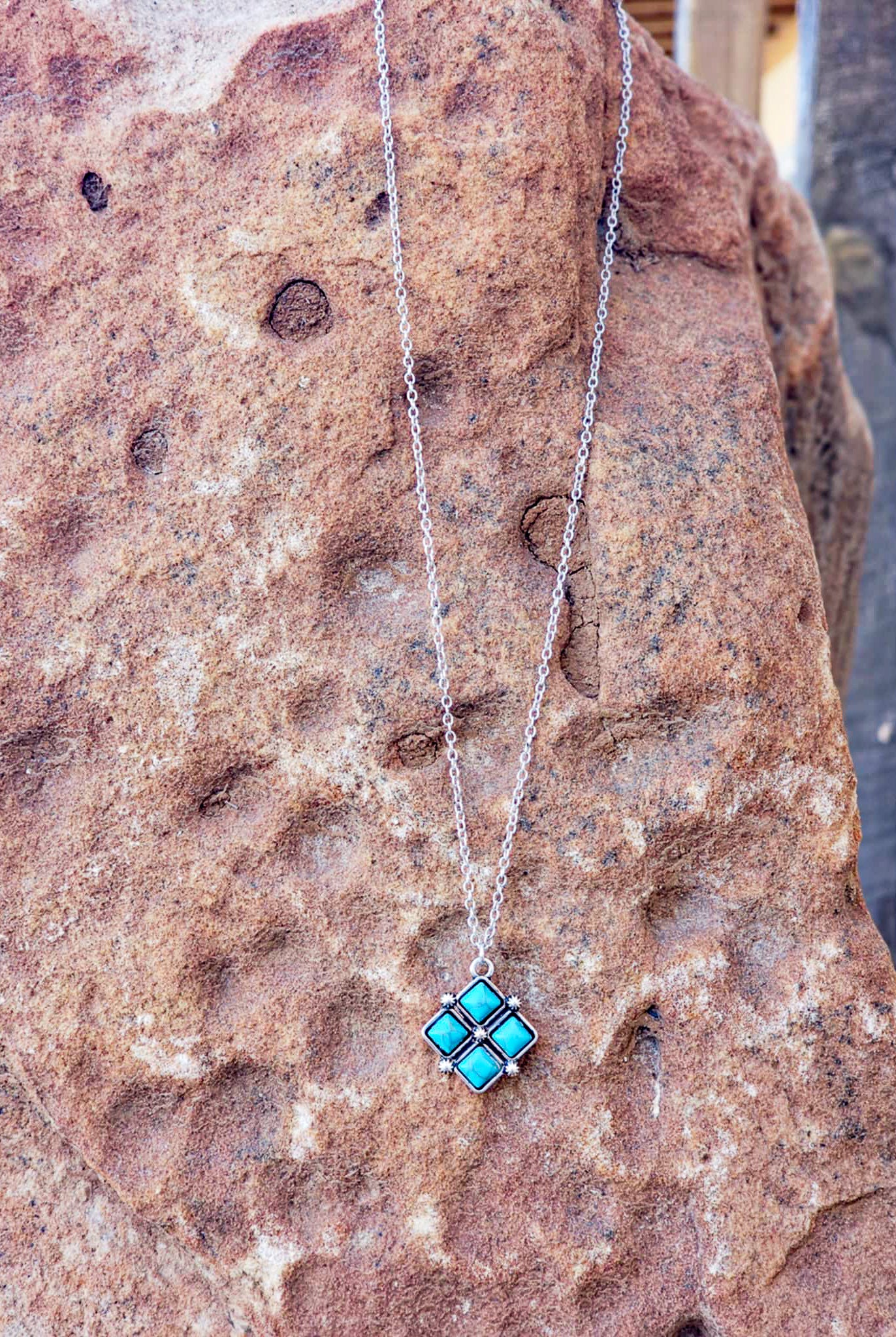 Square Turquoise Stone Pendant Necklace Necklace Blue Tortoise