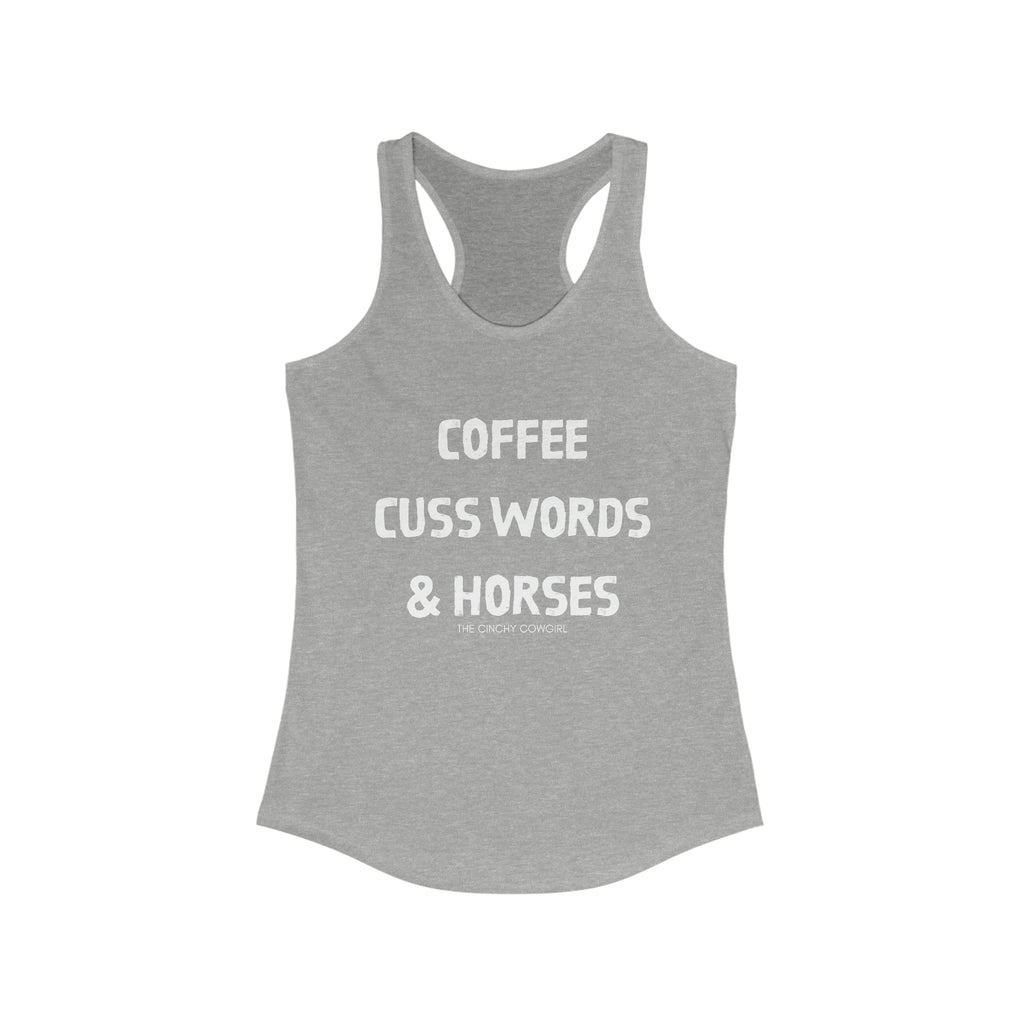 Coffee, Cuss Words, & Horses Racerback Tank tcc graphic tee Printify XS Heather Grey 
