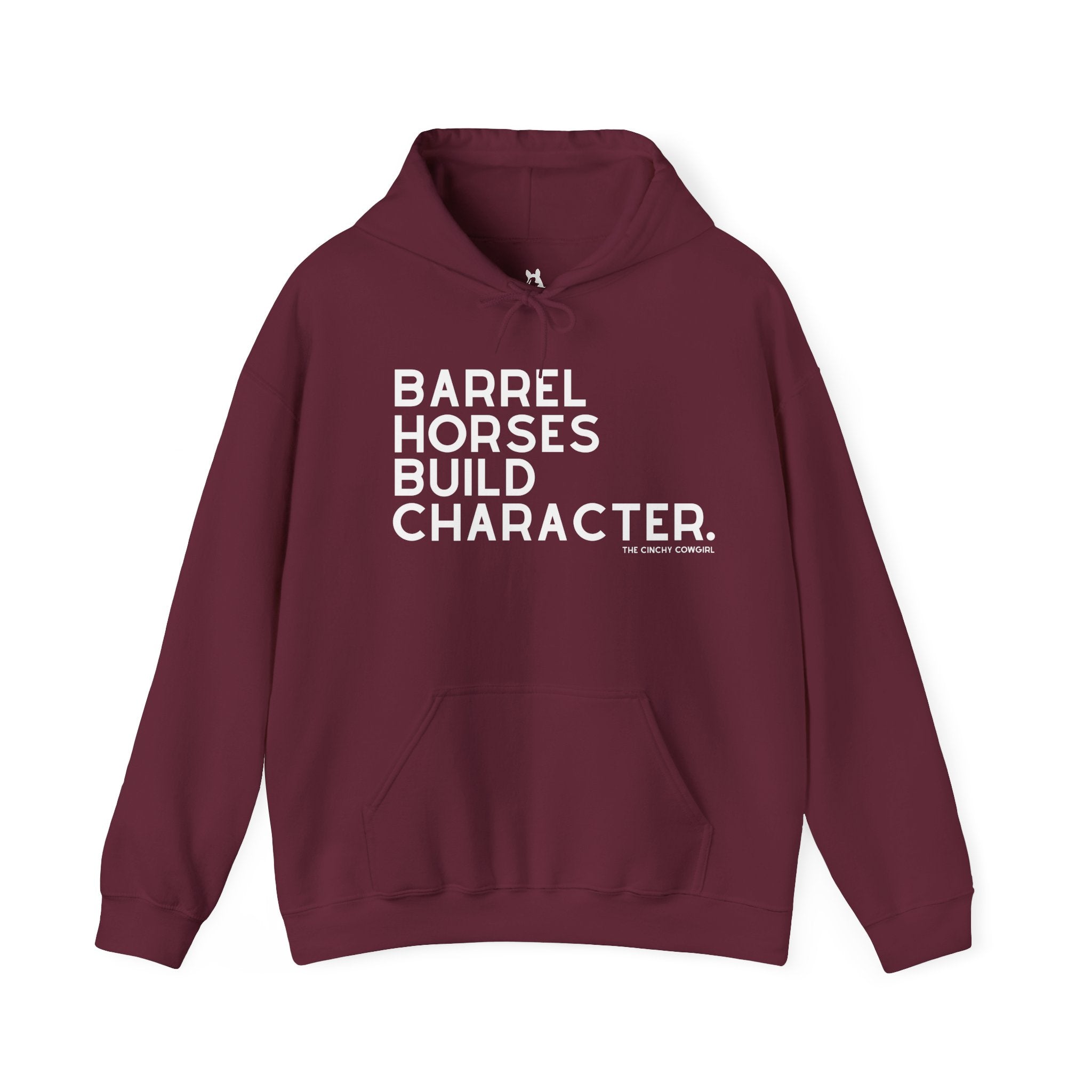 Barrel Horses Build Character Hoodie Graphic Hoodie The Cinchy Cowgirl - Print Maroon S