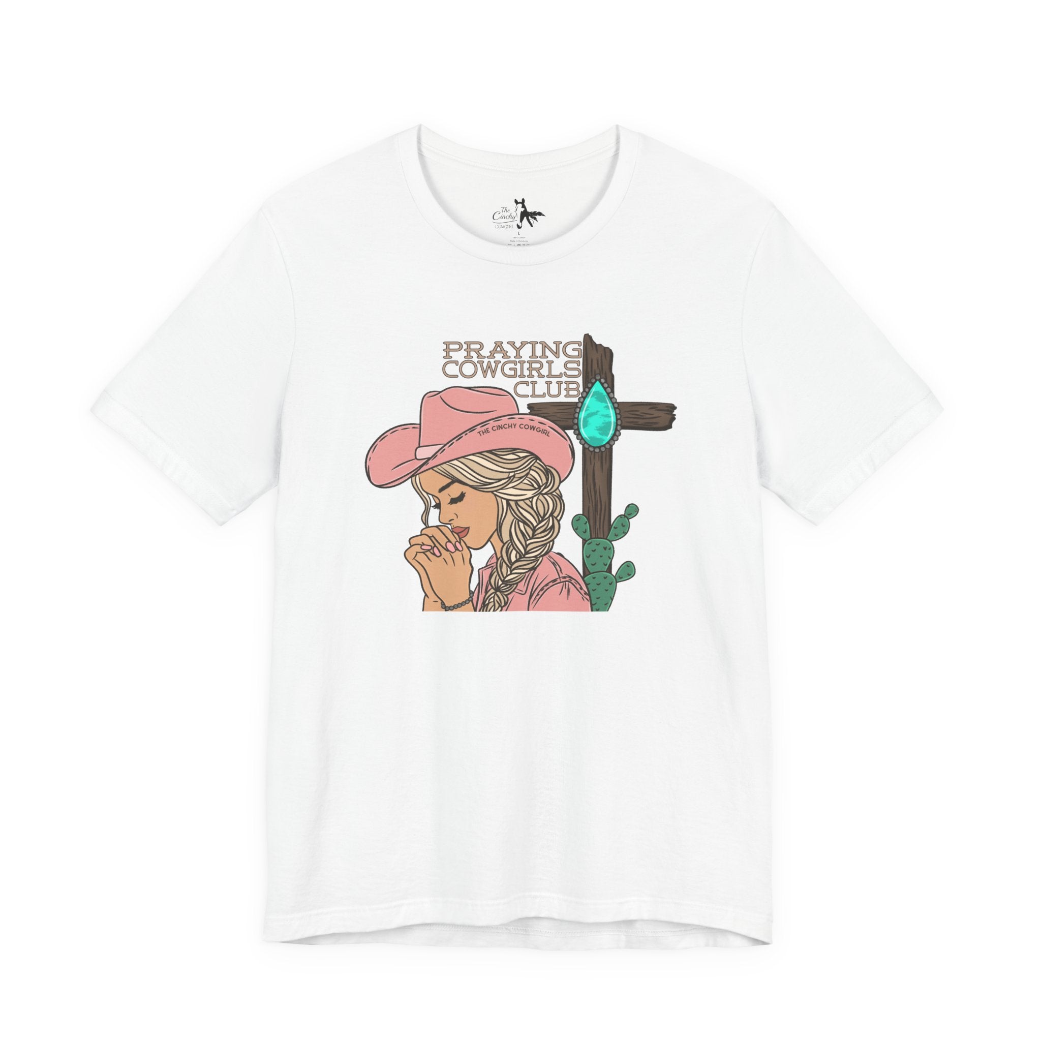 Praying Cowgirls Club Short Sleeve Tee Graphic Tee The Cinchy Cowgirl - Print White XS