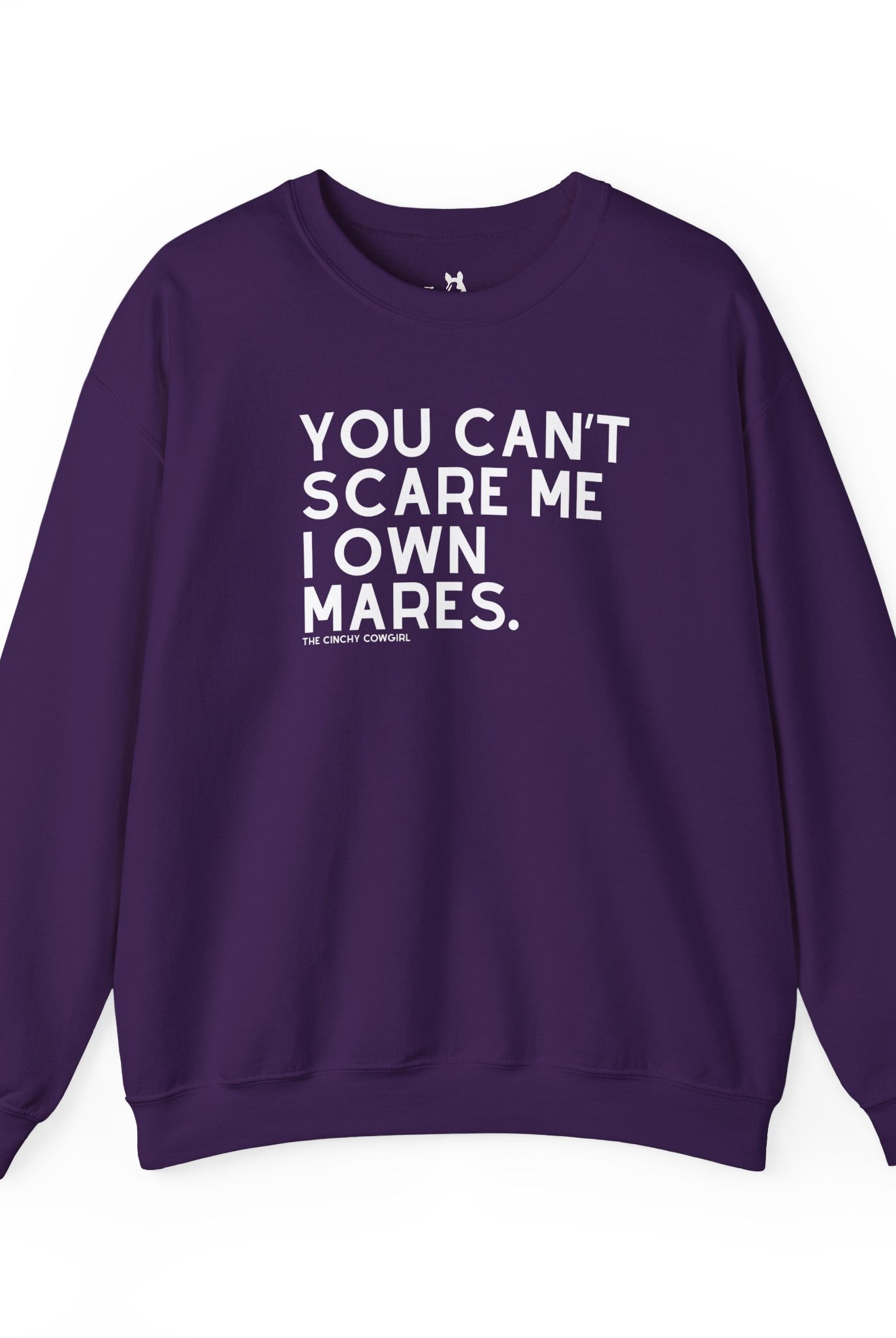 You Can't Scare Me I Own Mares Pullover Sweatshirt The Cinchy Cowgirl - Print S Purple