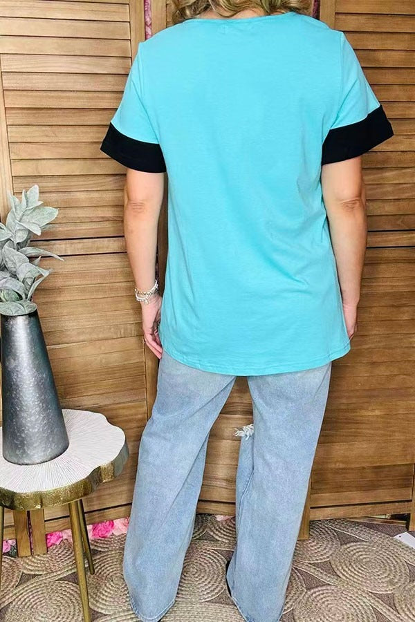 Turquoise Stone Short Sleeve Top blouse ladysworld