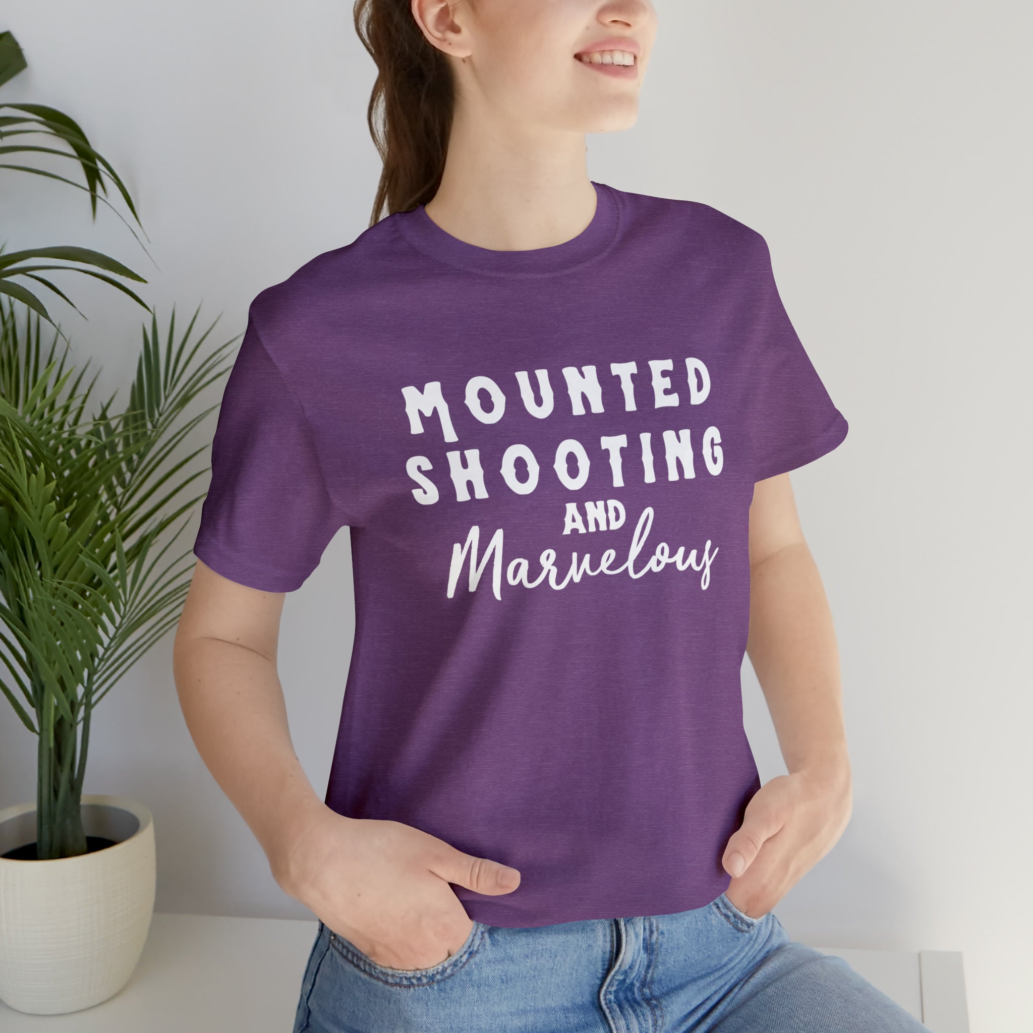 Mounted Shooting & Marvelous Short Sleeve Tee Horse Riding Discipline Tee Printify Heather Team Purple XS