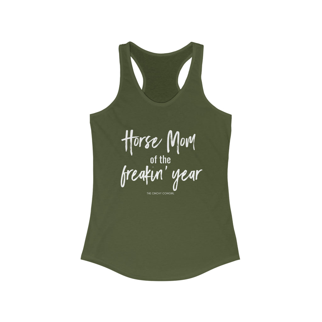 Horse Mom of the Freakin' Year Racerback Tank tcc graphic tee Printify XS Solid Military Green 